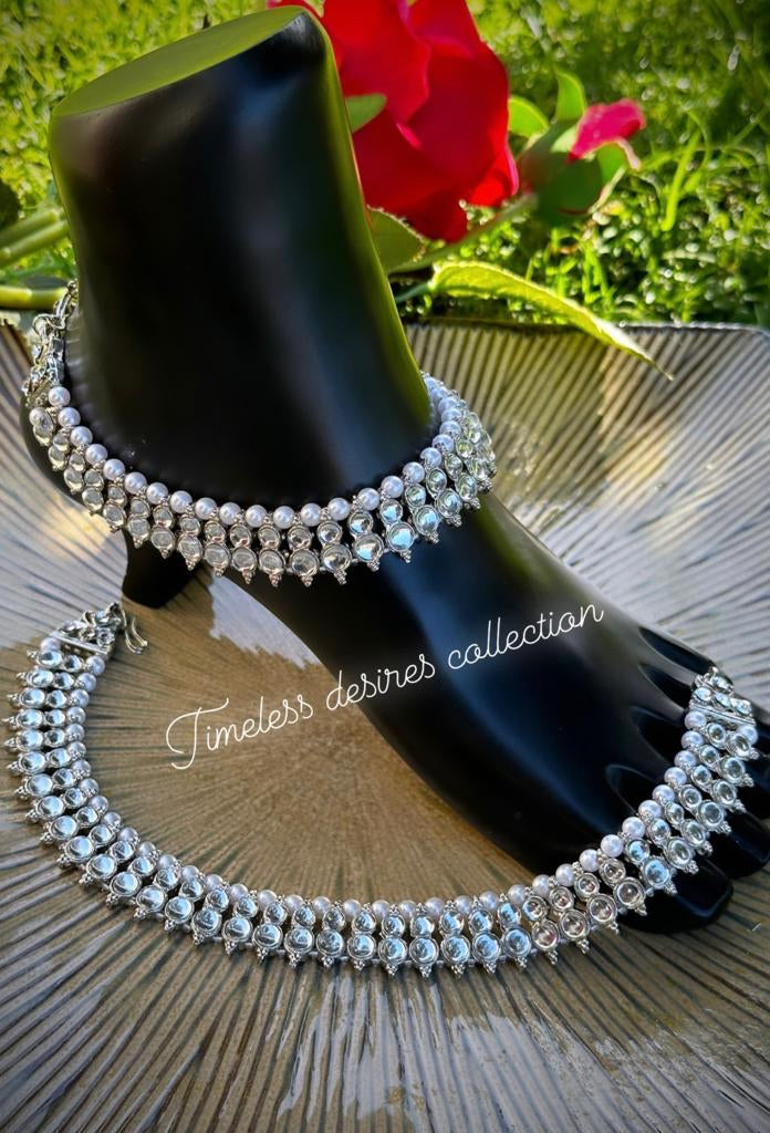 Silver Double Stone Anklets/Jhanjra (TD-4) - Main Image