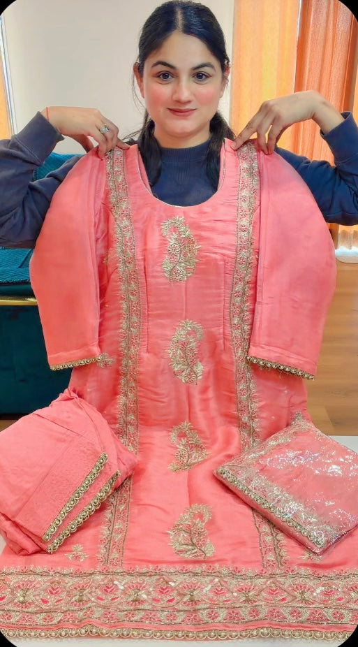 Party wear suit - ( Colour: Peachy Pink ) Code - S127