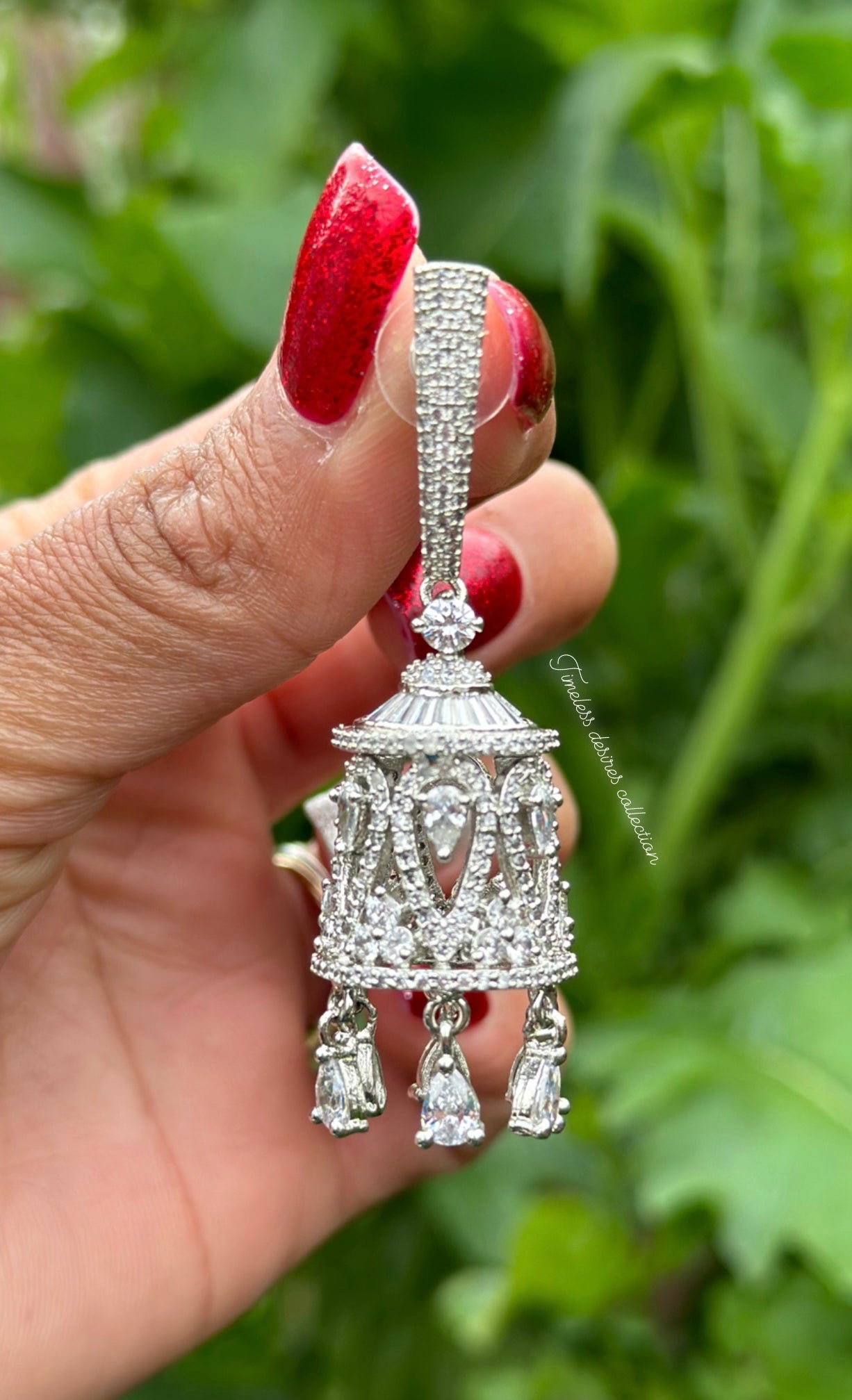 Silver American diamond Jhumka earrings