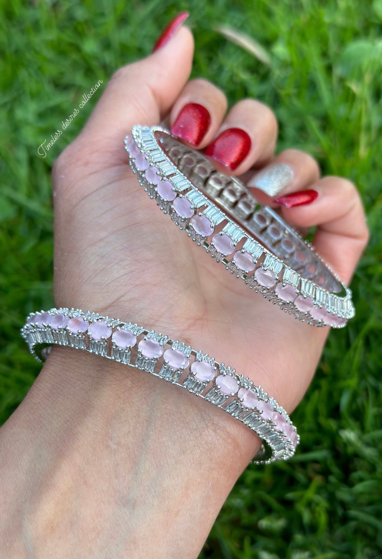 Baby pink American diamond kangan / bangles in silver