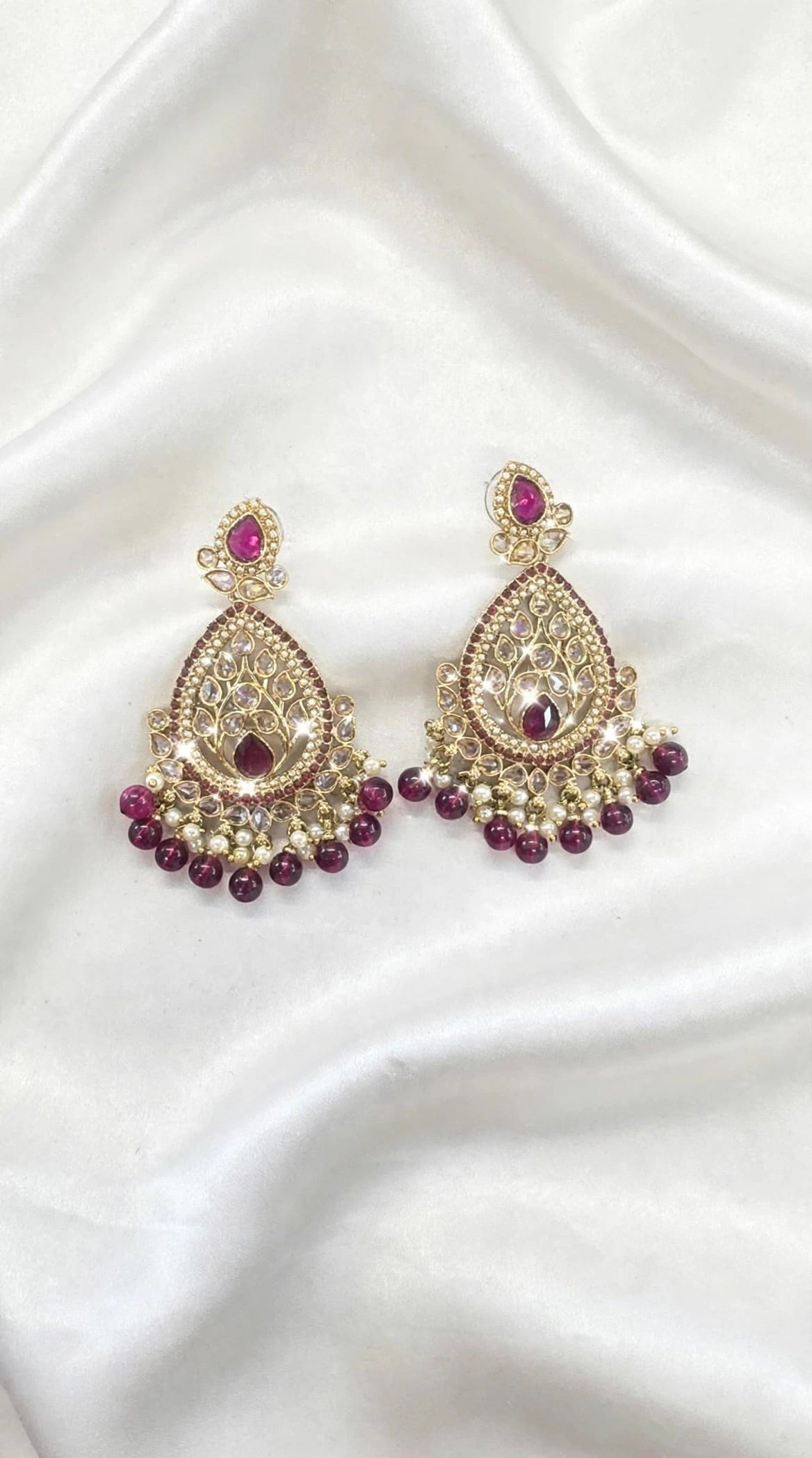 Purple Earrings in Polki