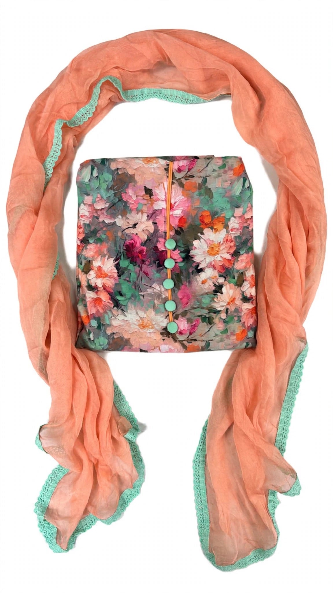 Unstitched suit in Cotton with pure duppta - Colour : Peach ( Code: X57 )