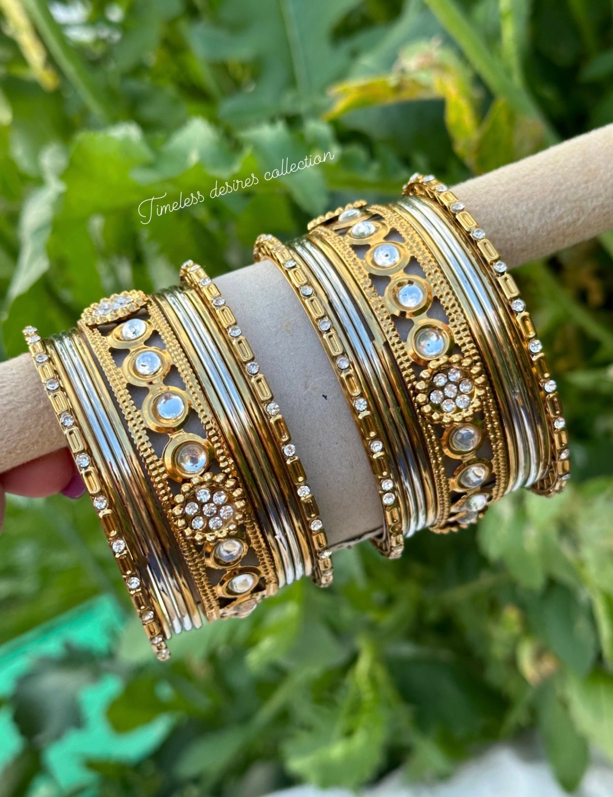 Silver and golden mixed bangles set