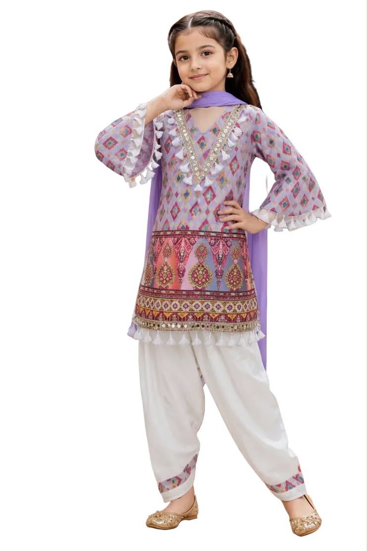 Premium cotton suit with lace designing paired up with beautiful salwar and duppta in Lavender colour