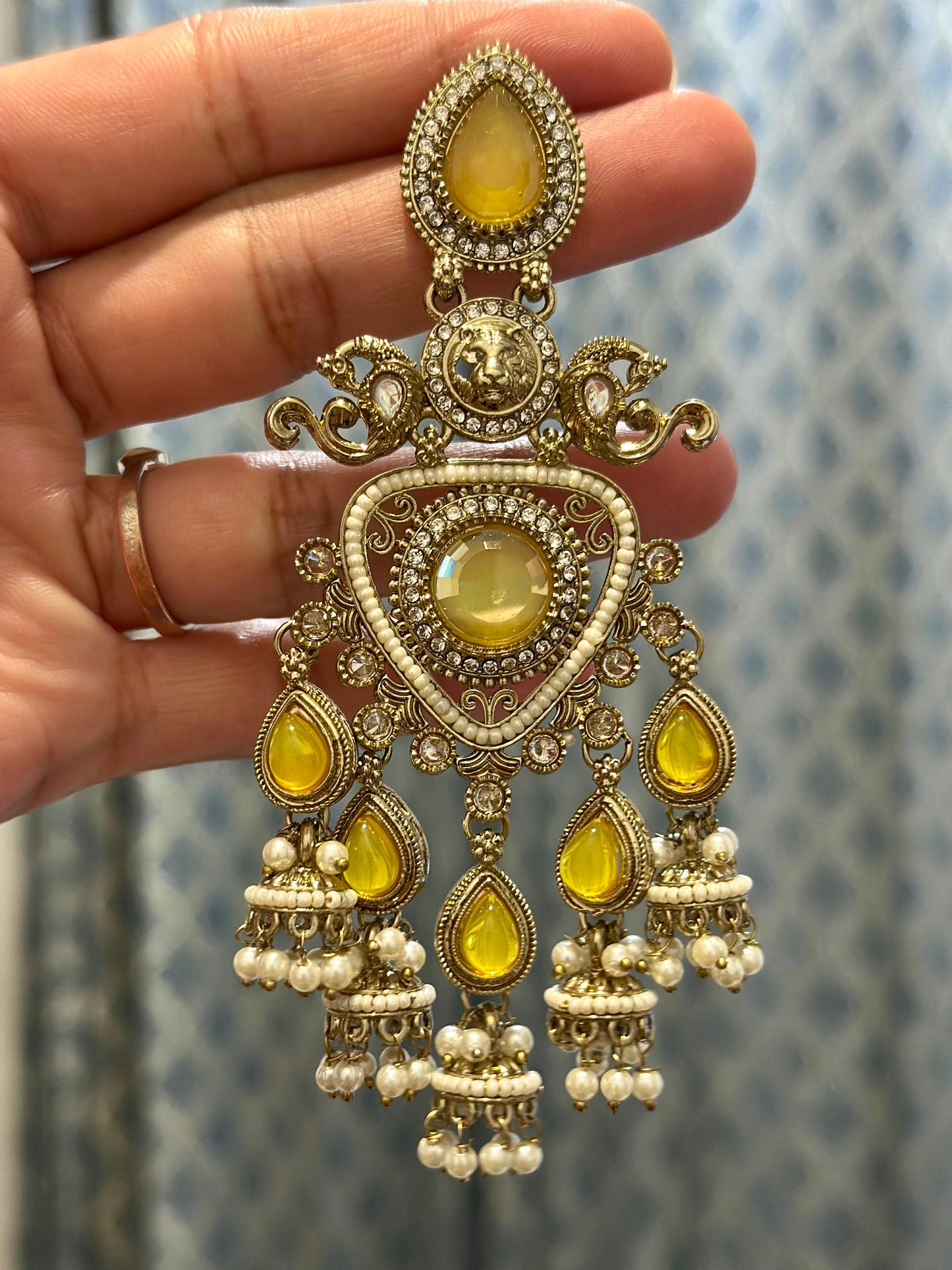 Kundan earrings, Colour: Yellow, (Code: X1)