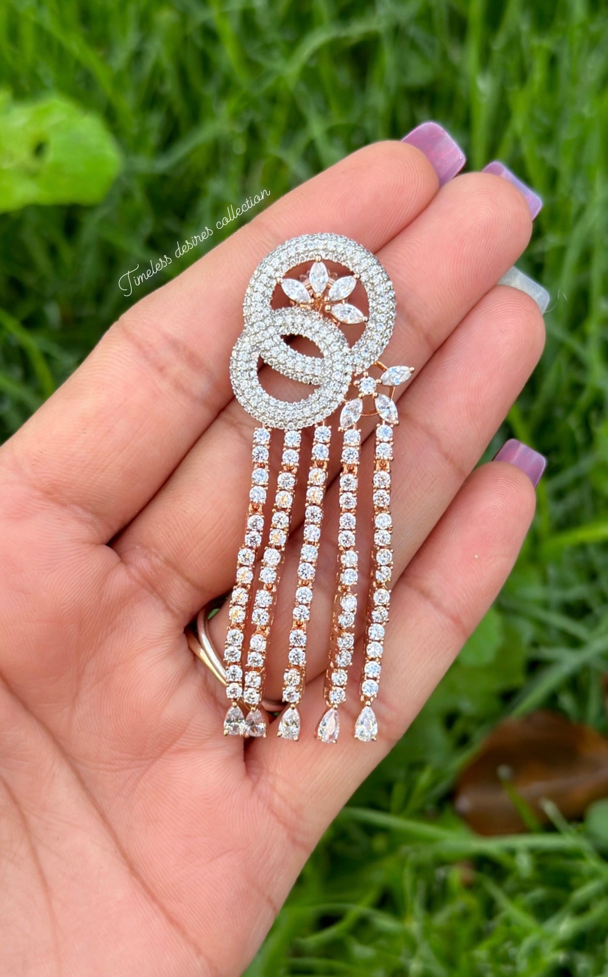 American diamond earrings in rose golden