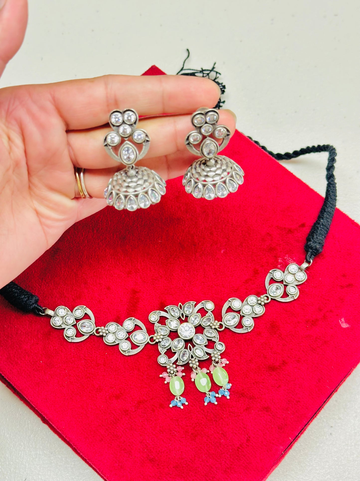 Oxidised necklace set with earrings- Code GS11