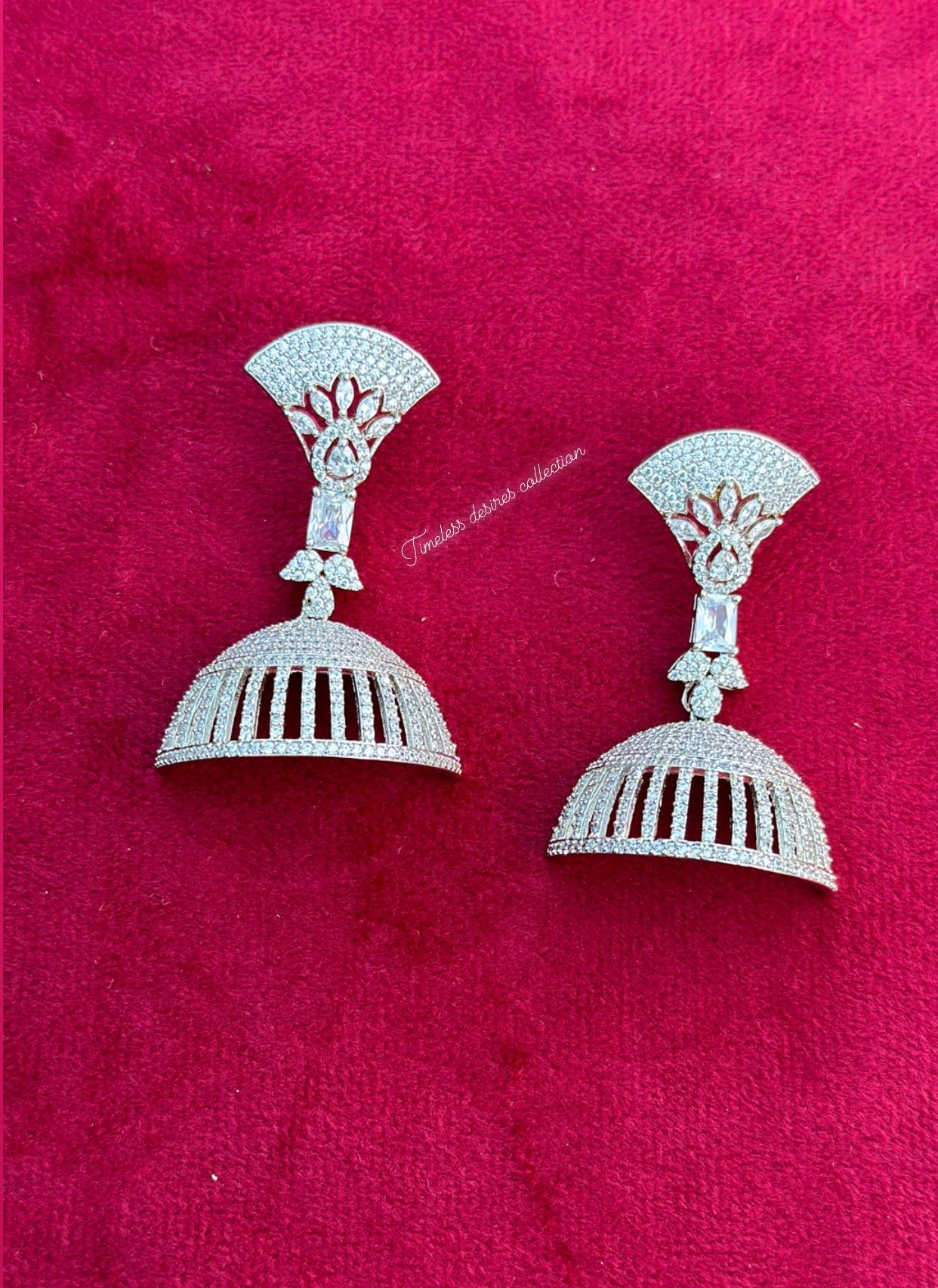 Silver American diamond earrings Jhumka style