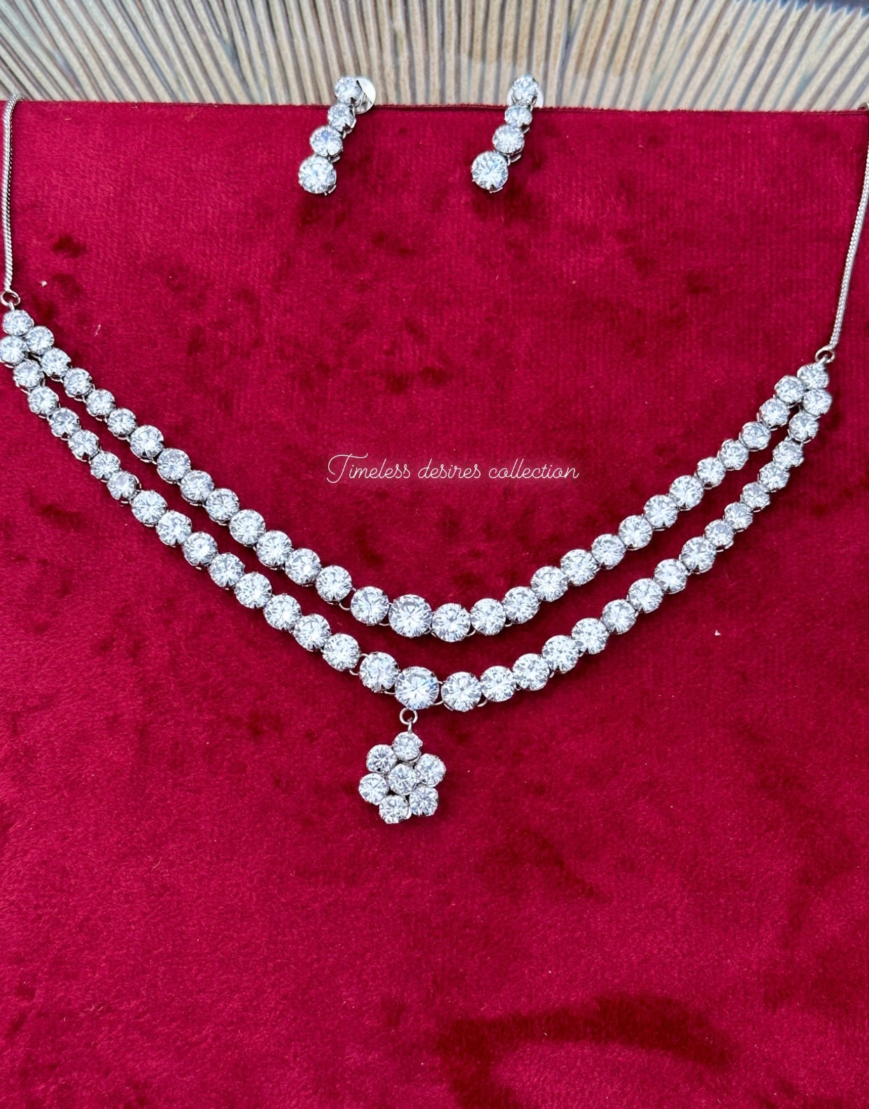 Double layer silver American diamond necklace set