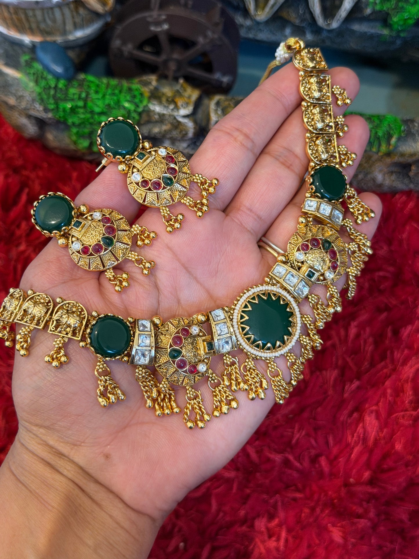 Kashmiri statement gold plated necklace set - X23
