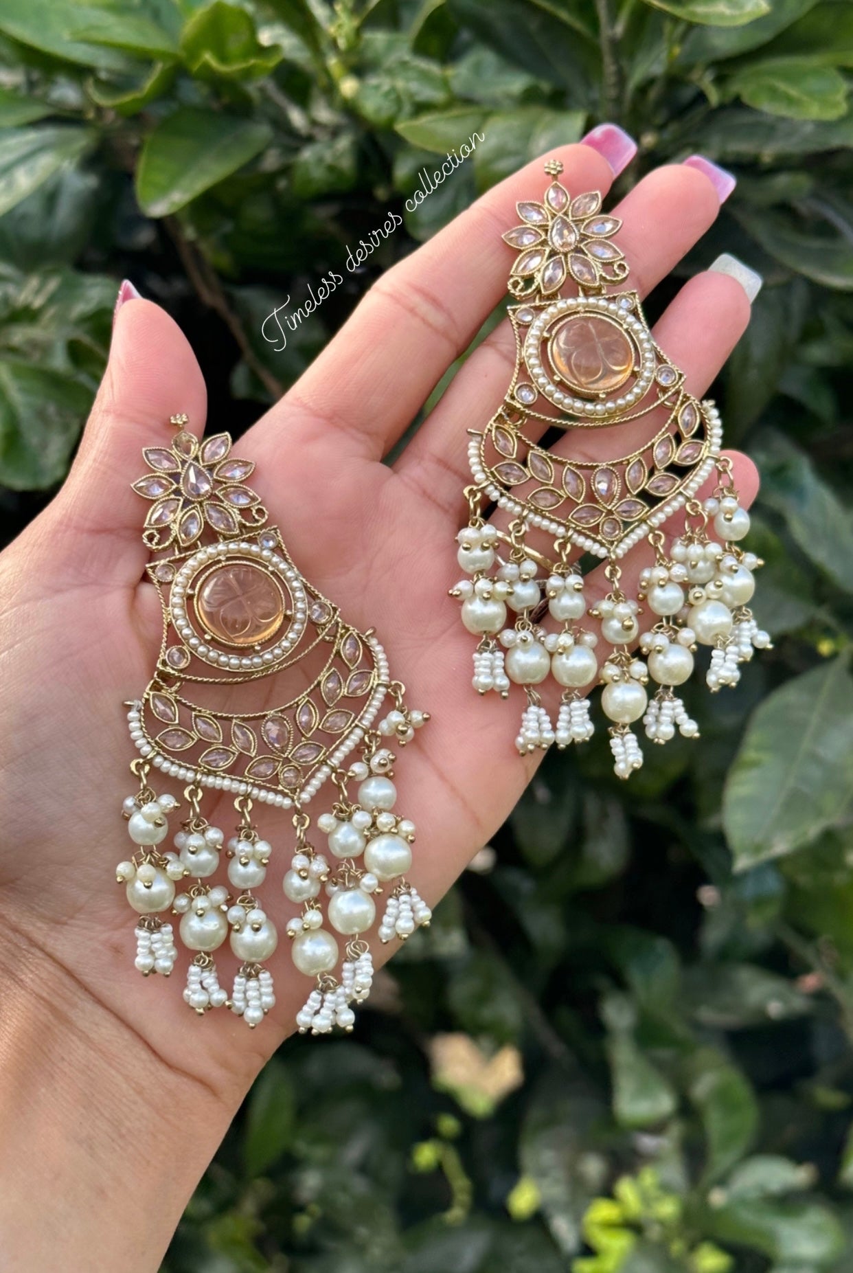 Golden earrings in reverse AD ( high quality polki )