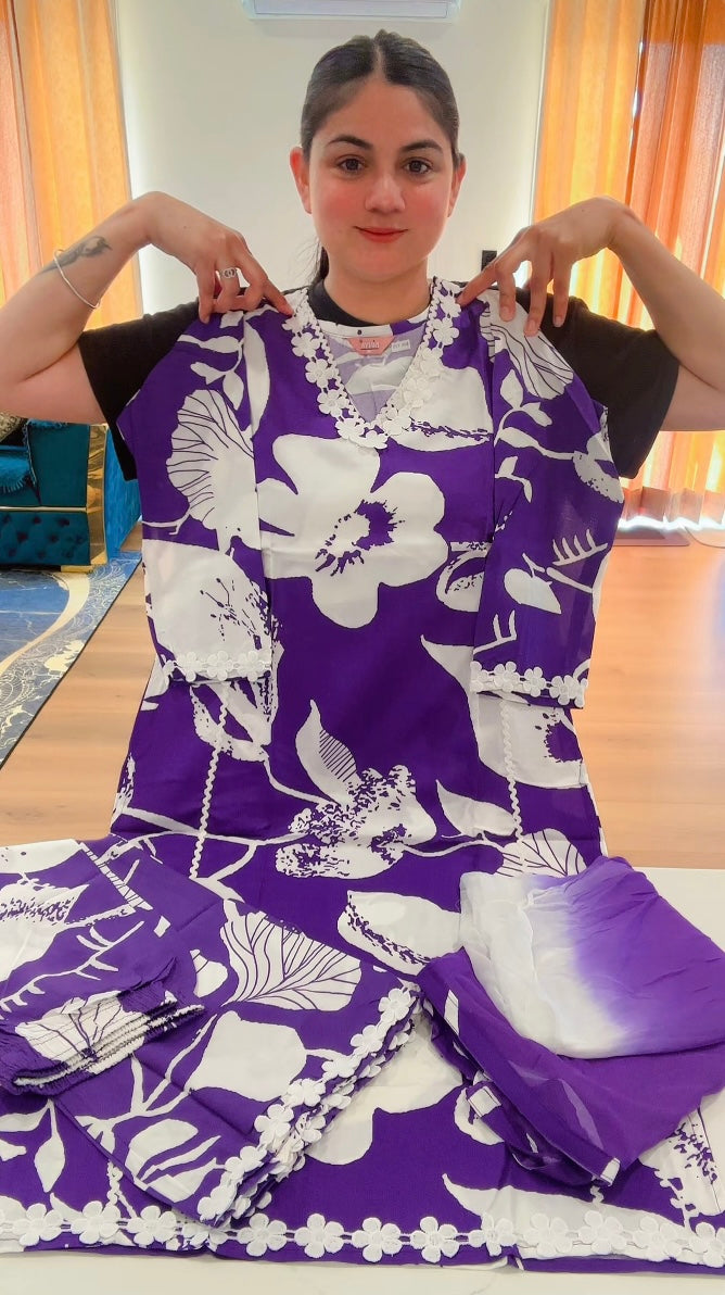 Readymade 3 pieces plazo suit with double shade dupatta, Colour: purple, Code: 170