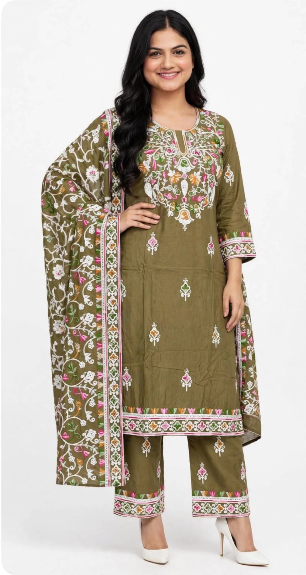 Stunning Kashmiri suit on Rayon fabric with threadwork