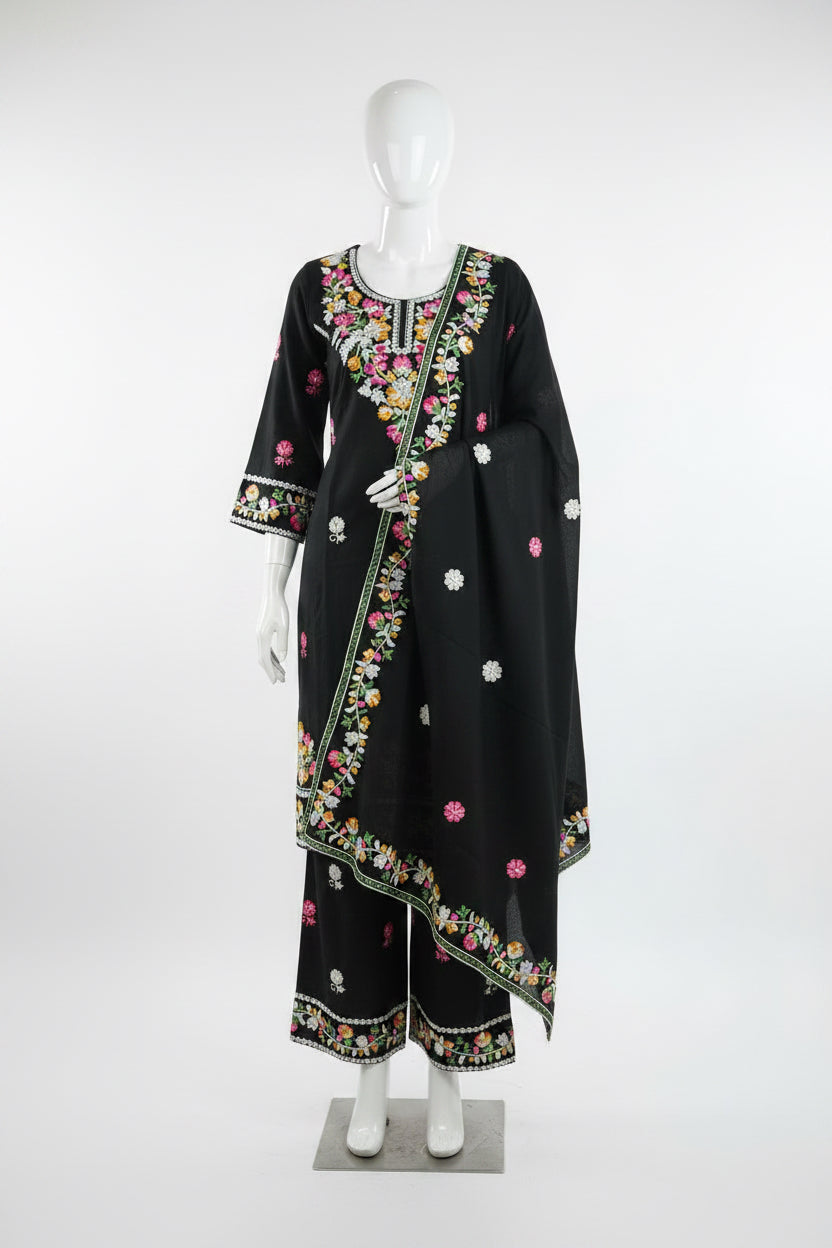 Black Kashmiri Suit ( grab free earrings as gift with it )