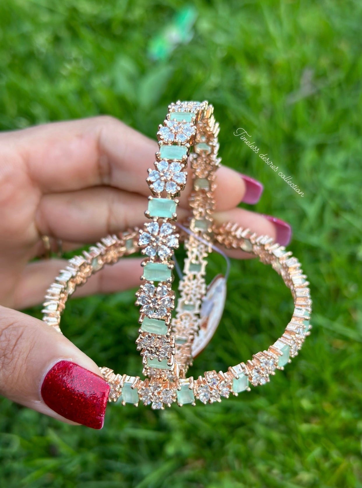 Mint green American diamond kangan / bangles