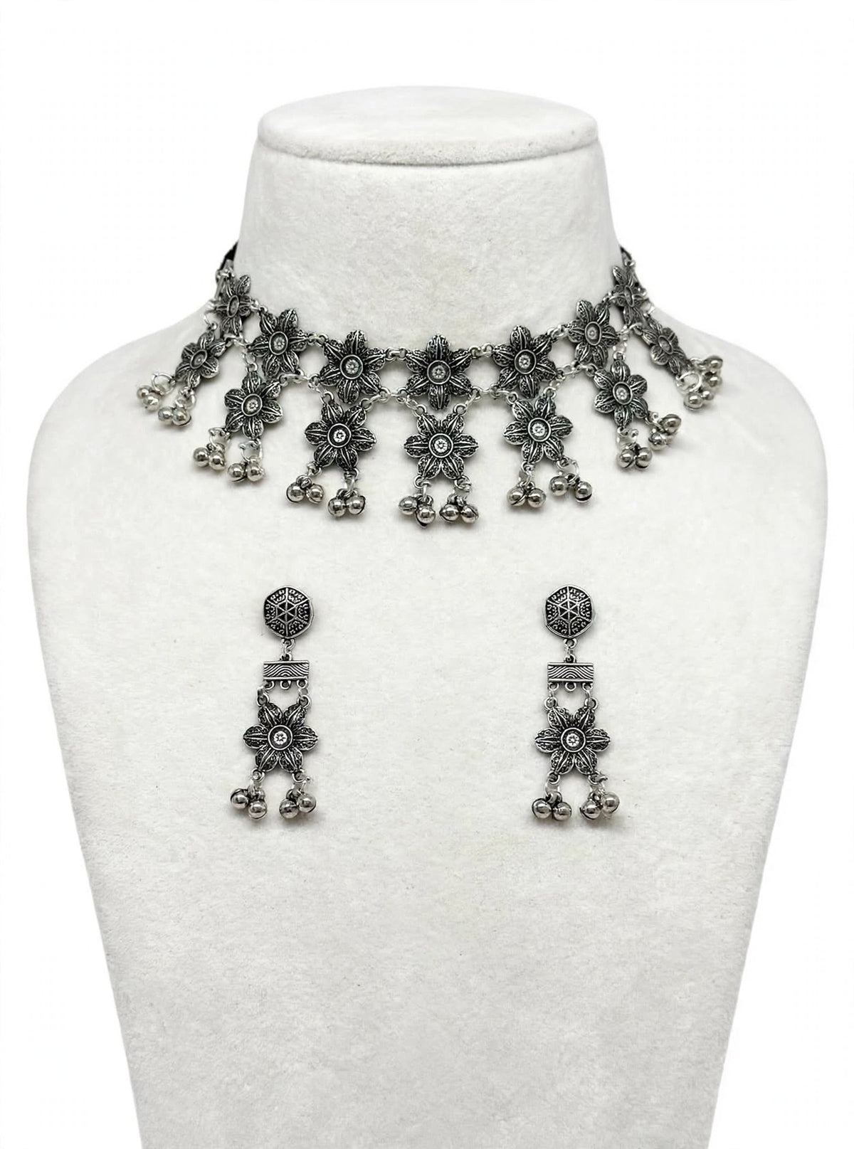 Double layered oxidised necklace set with earrings