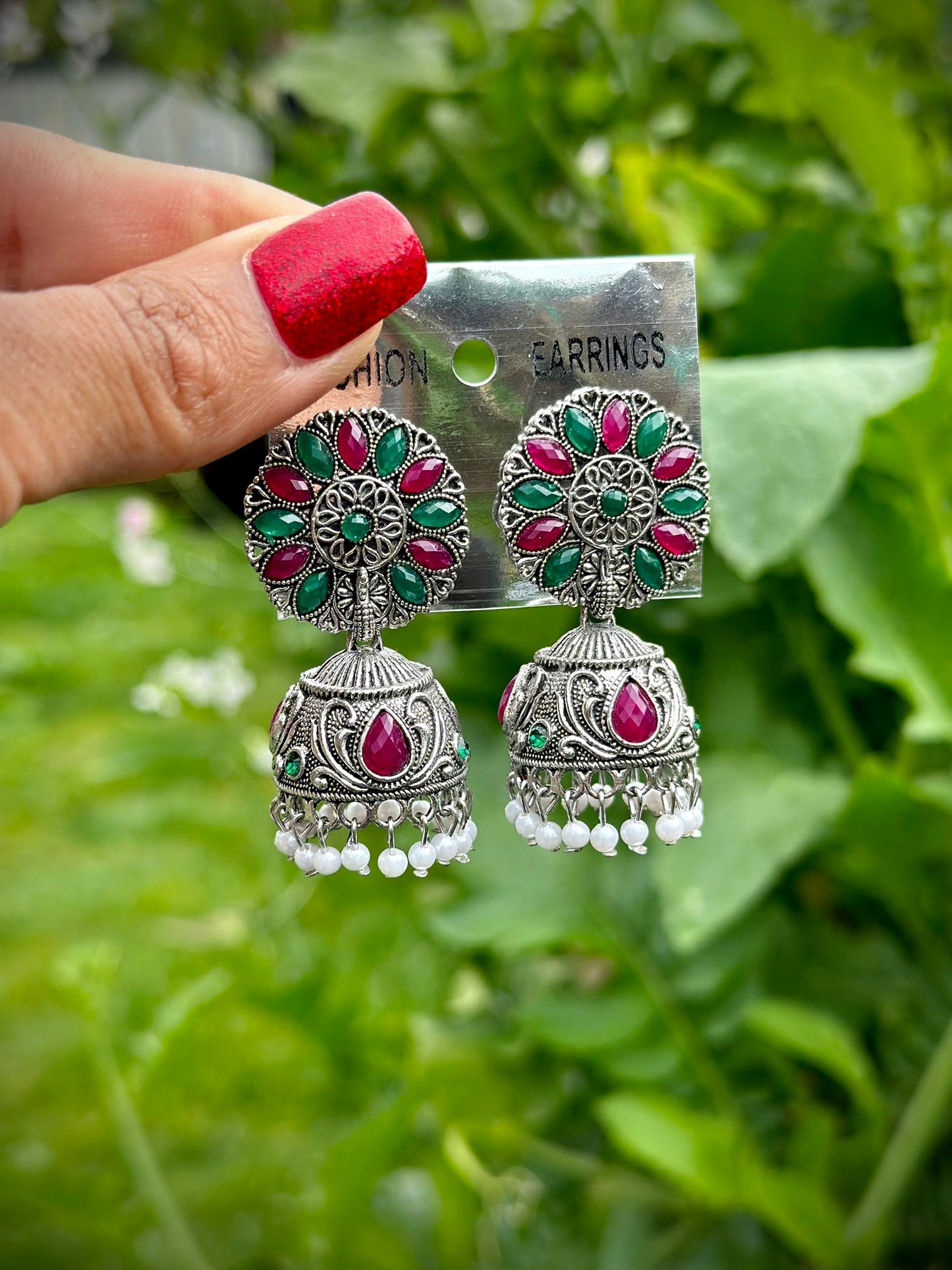 Oxidised Multi jhumka earrings