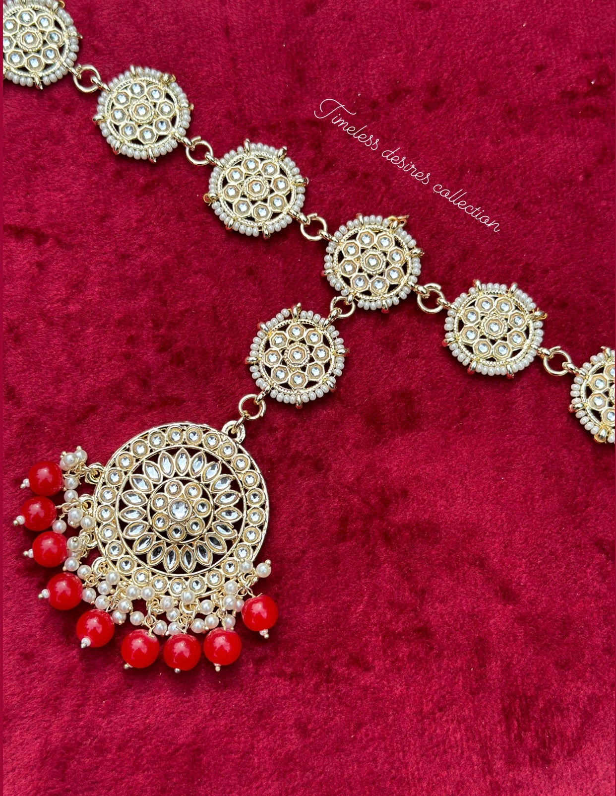 Red Matha patti in kundan