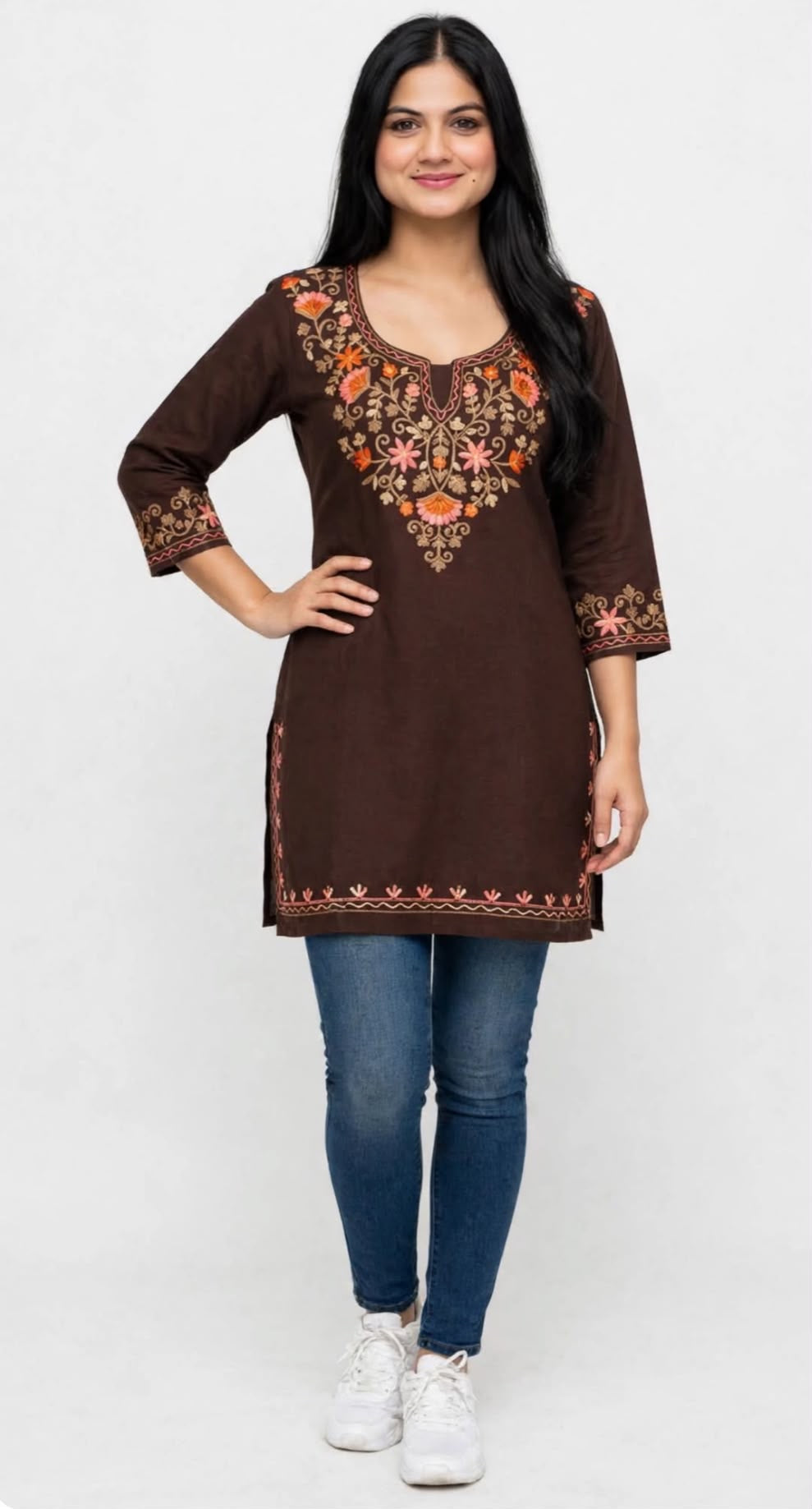 Kashmiri short kurti on rayon, (Code: 362)