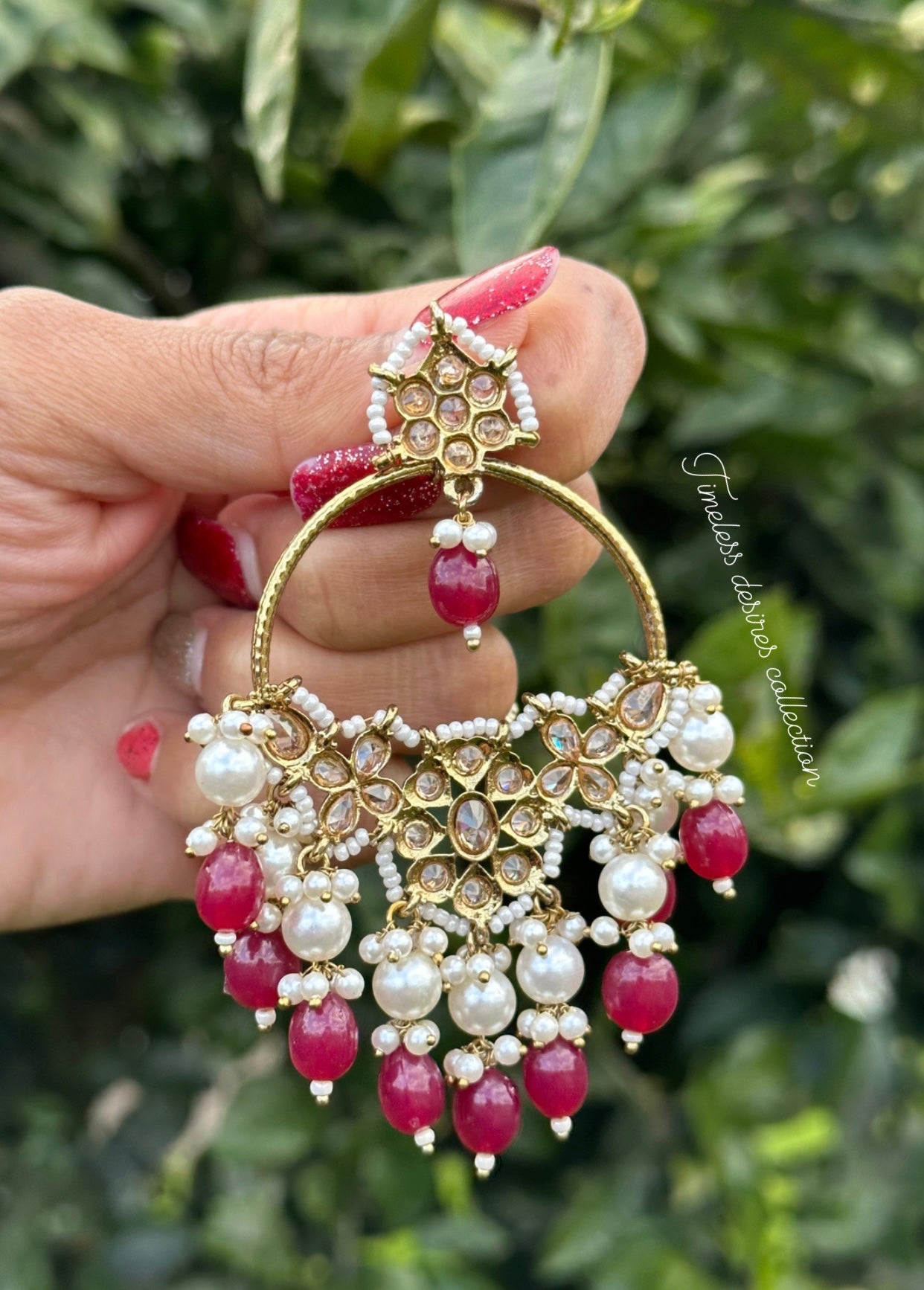 Maroon earrings in reverse AD ( high quality polki )
