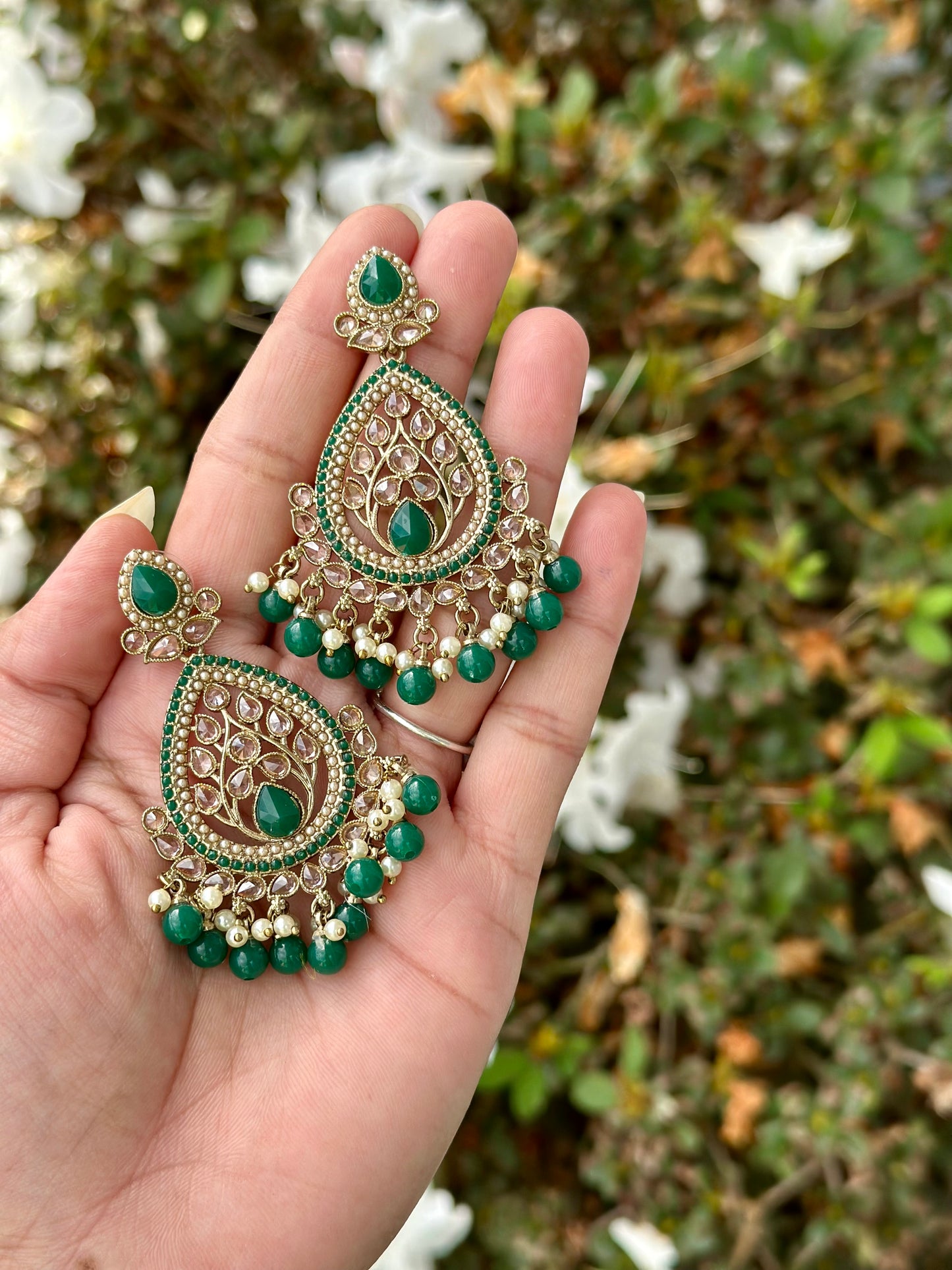 Green Earrings in Polki - J31