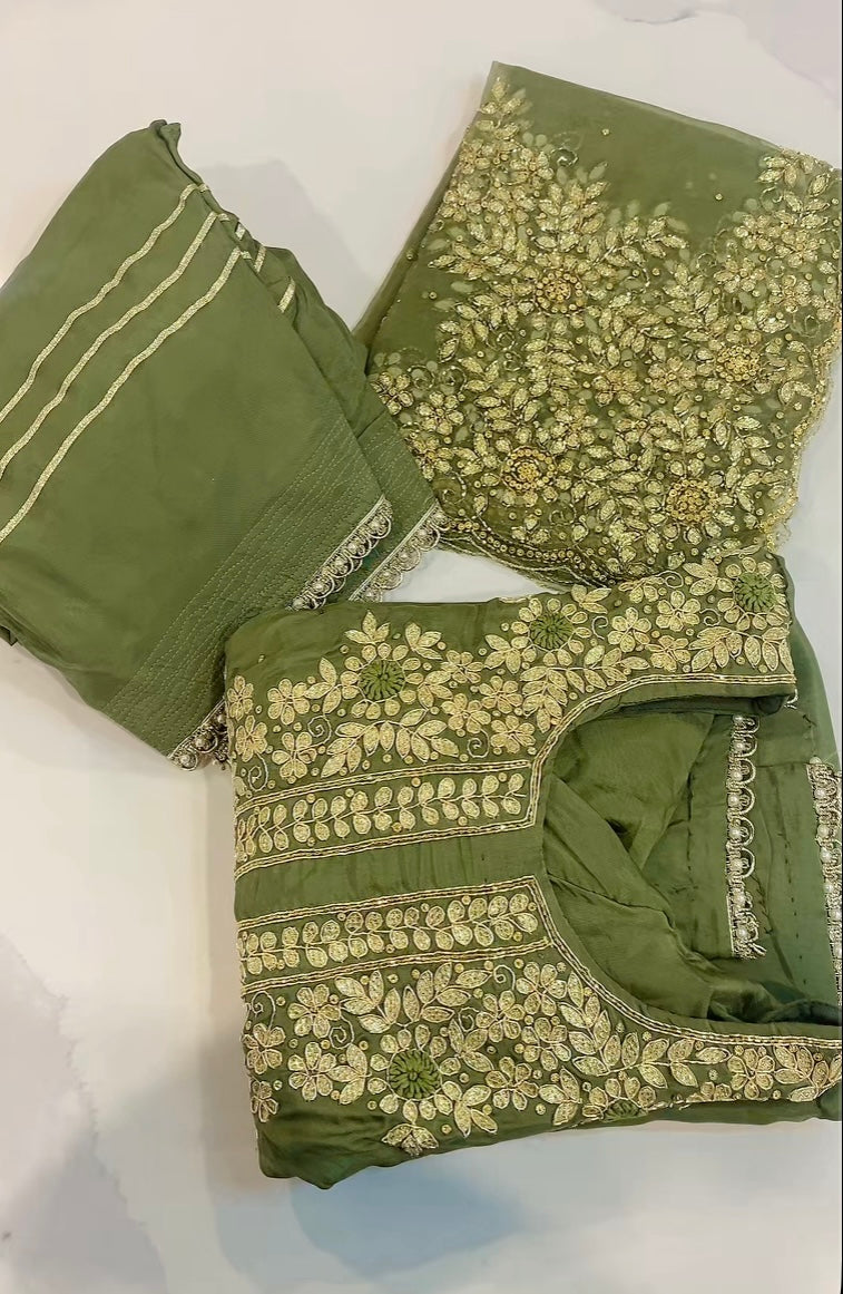 Mint Green Handwork salwar suit - (Code: 732 )