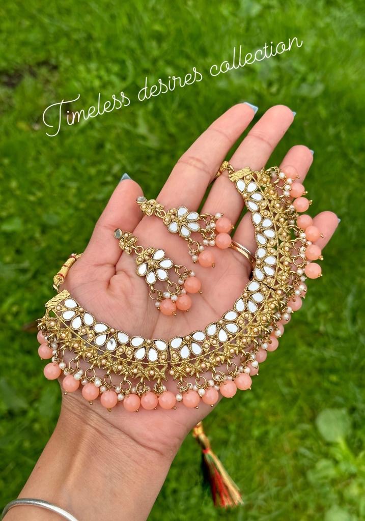 Peach necklace set with earrings