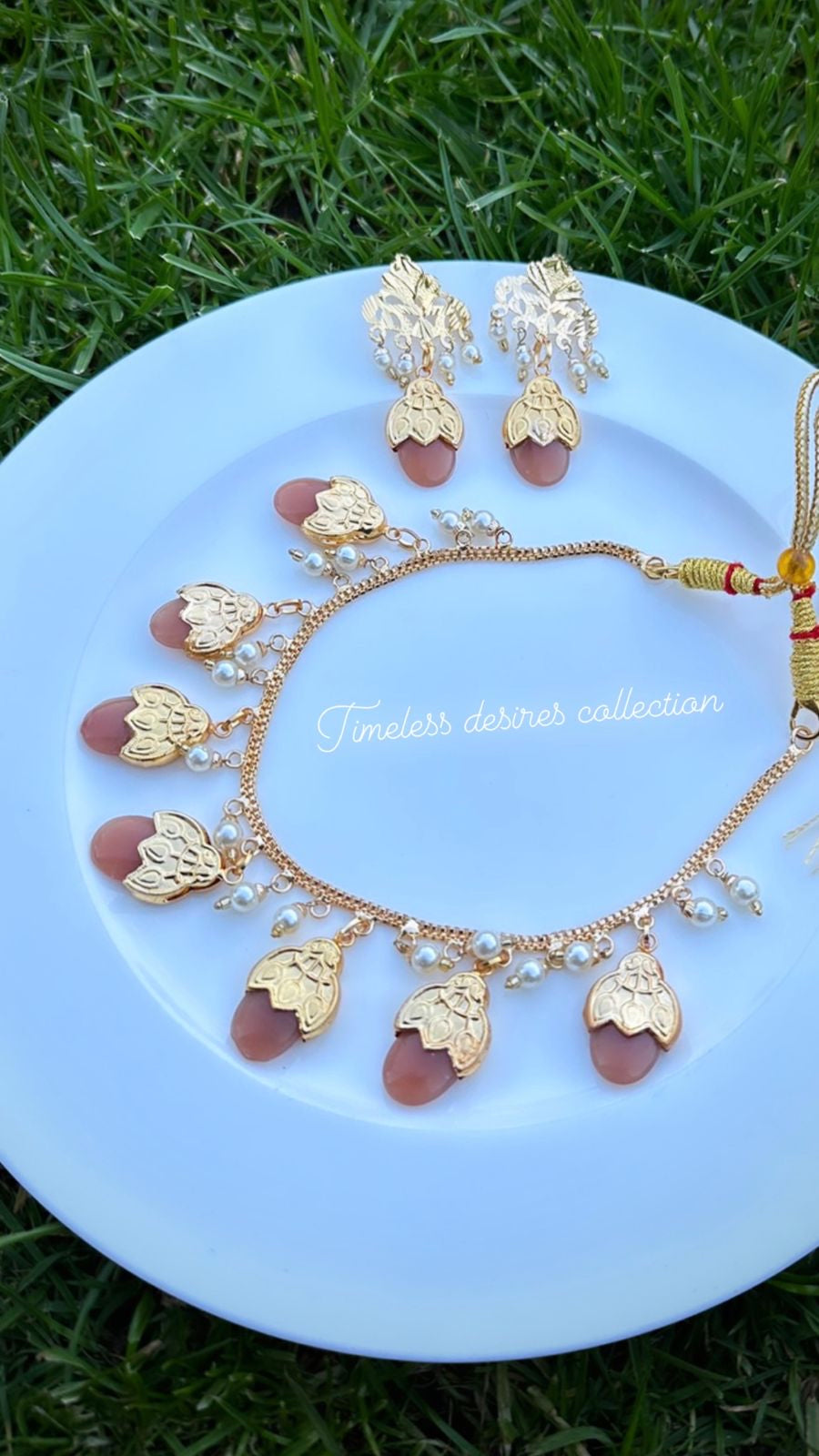 Peach Dakhi set in Punjabi Traditional Jewellery