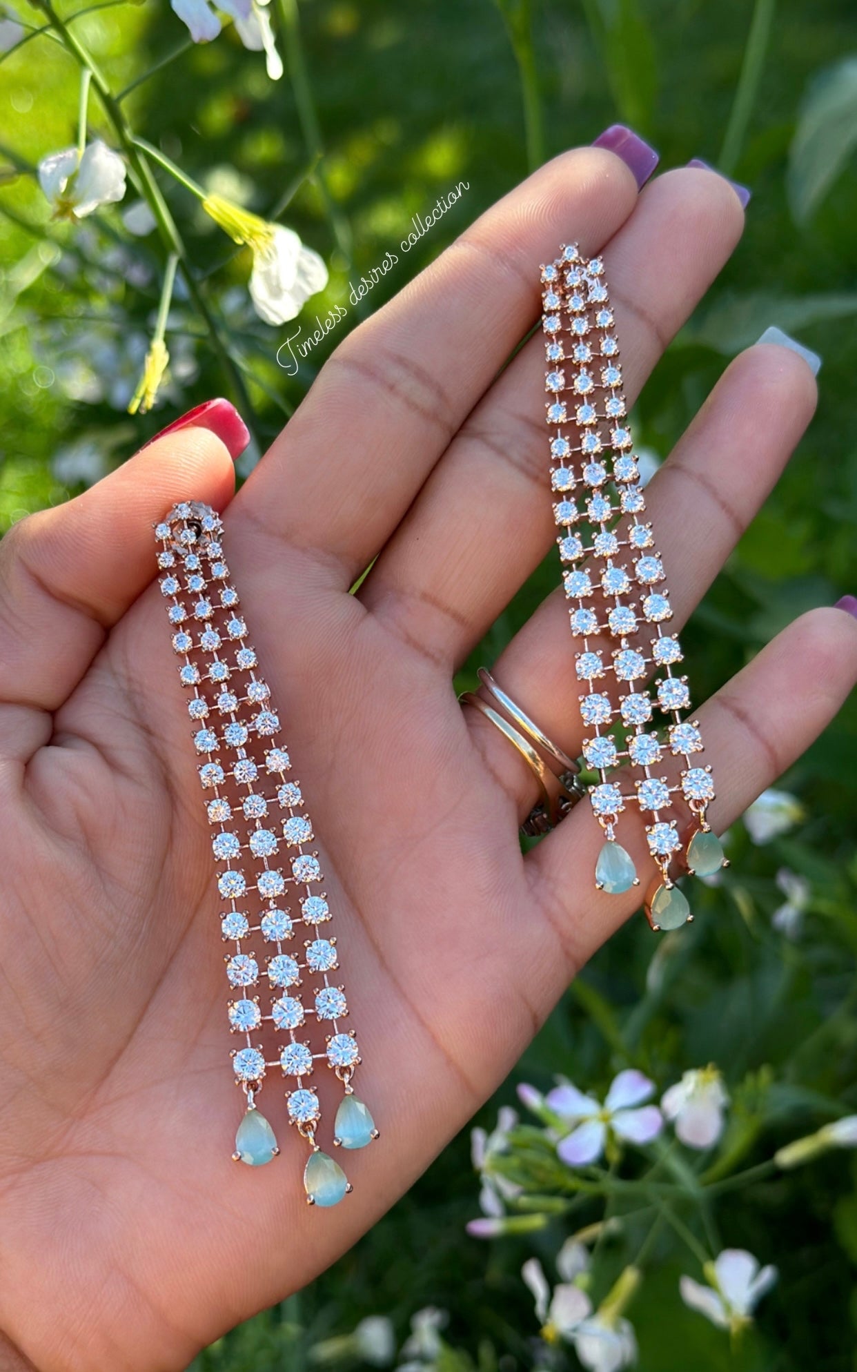 Mint geeen hanging American diamond earrings
