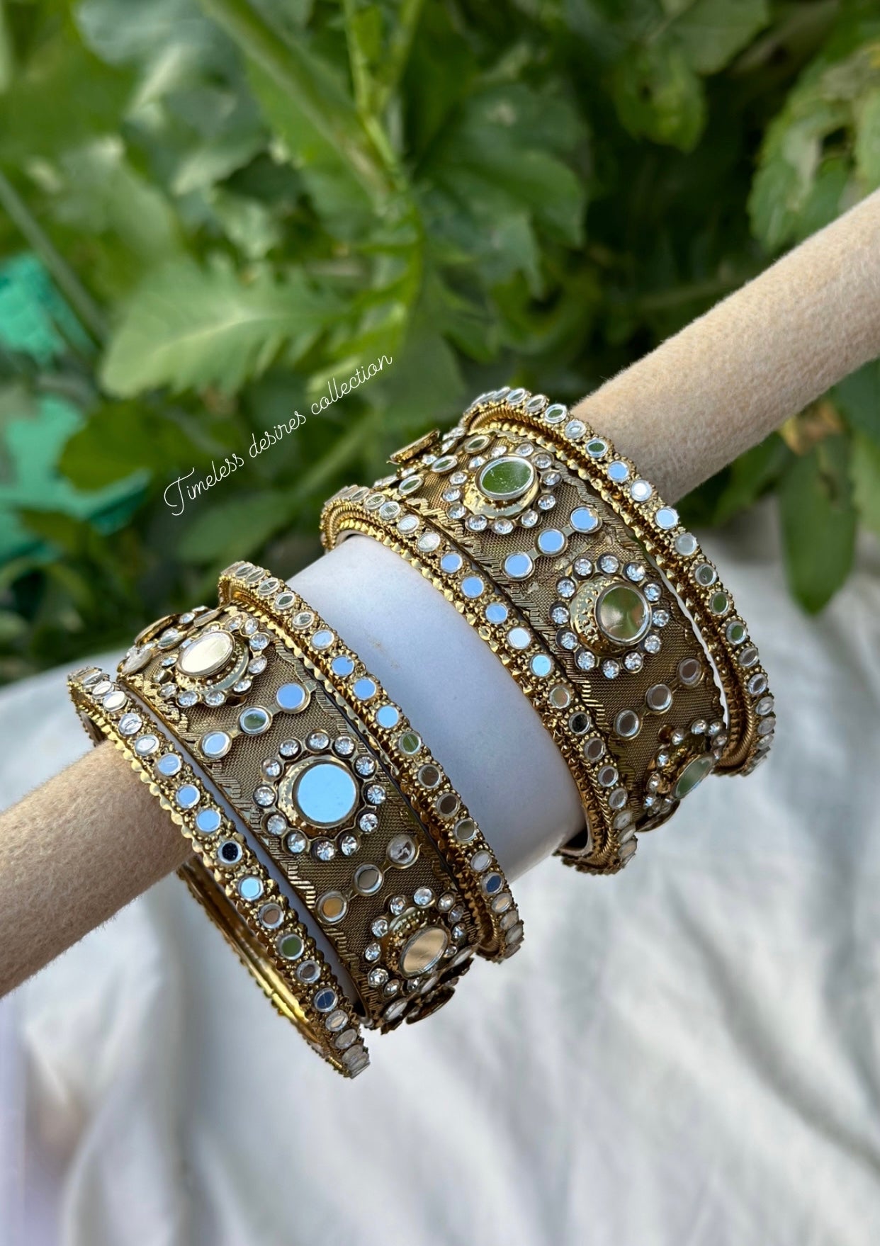 Copper golden mirror kangan bangles ( set of 2 hands )