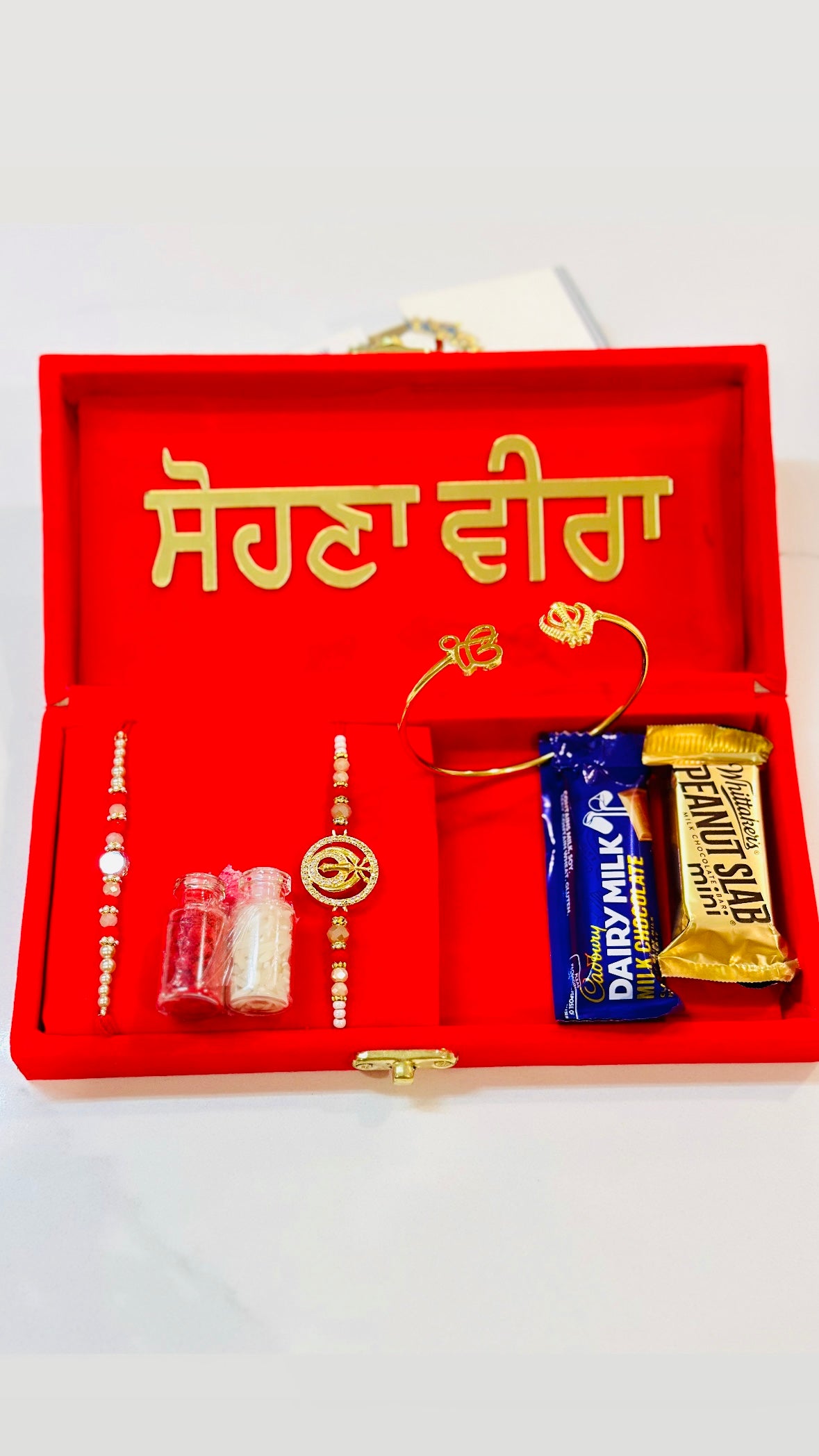 Rakhi / Rakhdi gift hamper for brother ( All in one ) Premium Rakhi box with Gift Item Kada- Rakhdi/chocolate/boxes designs can be assorted