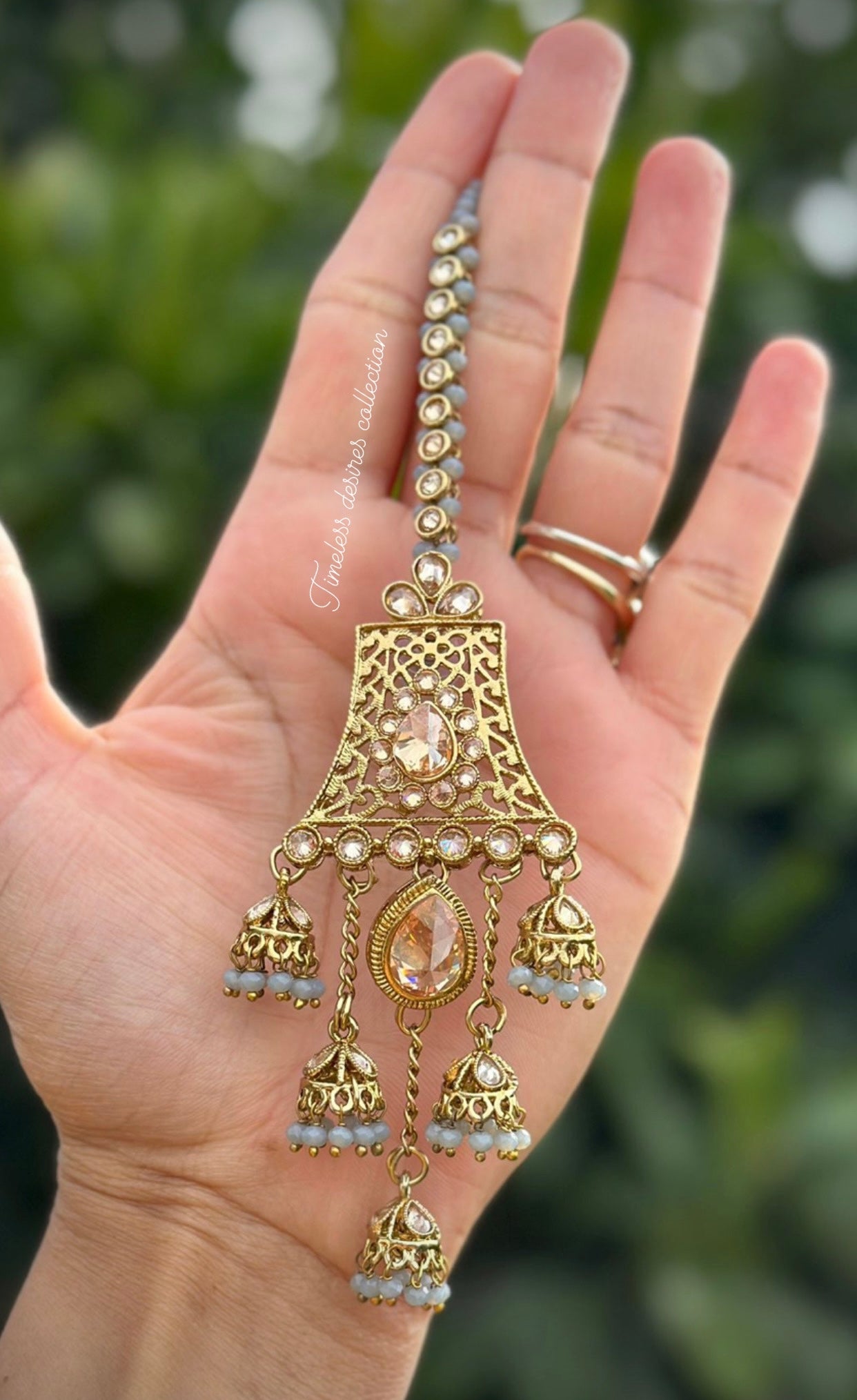 Grey Jhumka drop earrings and tikka set in reverse AD ( high quality of Polki )
