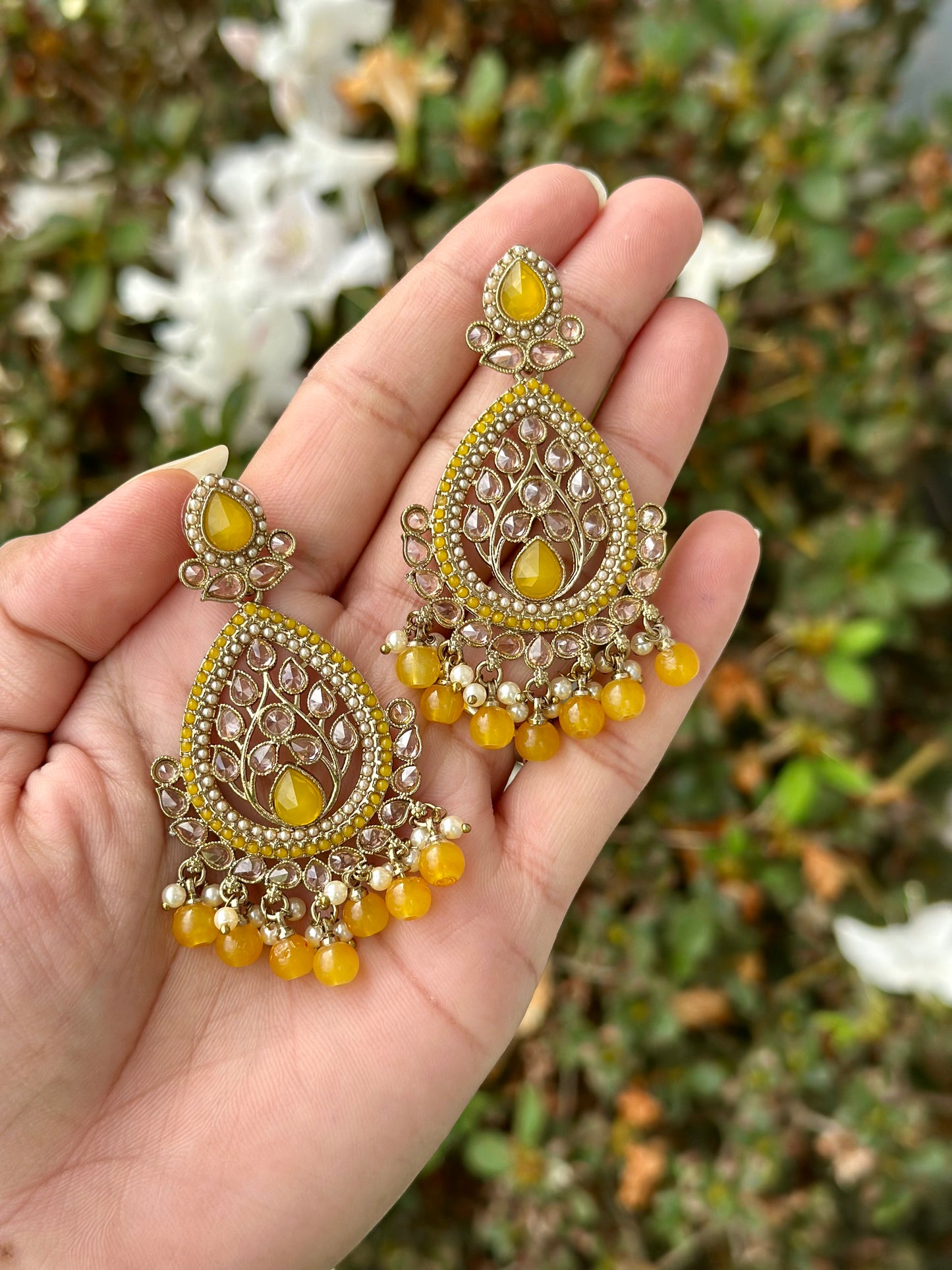 Mustard Earrings in Polki- J31