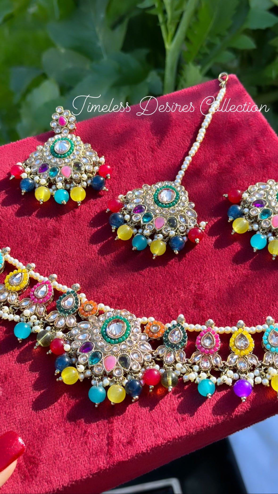Multi colour choker / necklace set in reverse AD ( high quality polki )