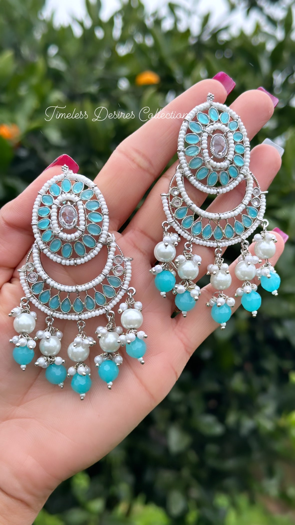 Sky Blue earrings in silver in polki