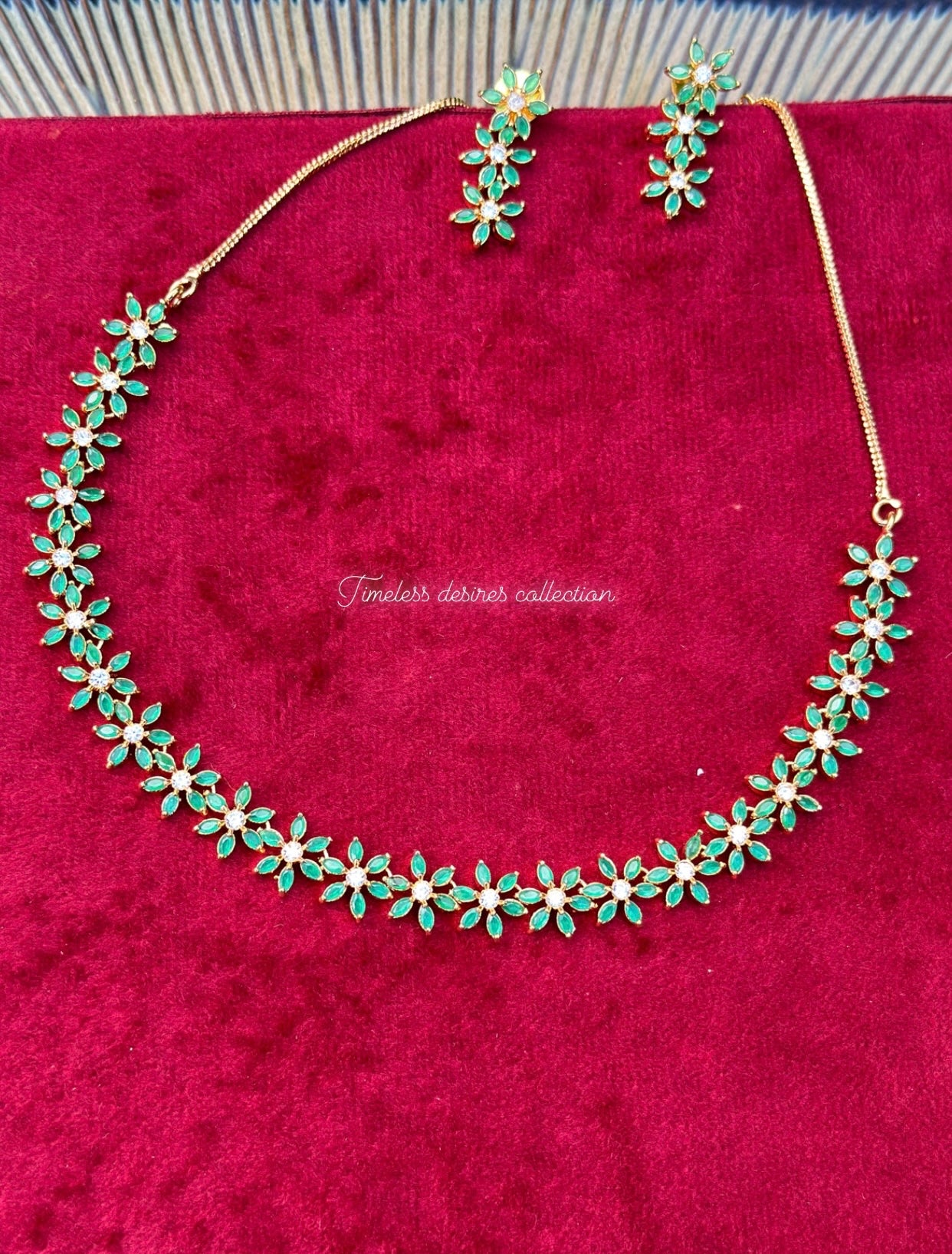 Green American diamond necklace set