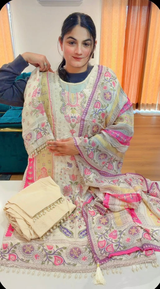 Pakistani Party wear suit - ( Colour : Multi with Off white ): Code -S118