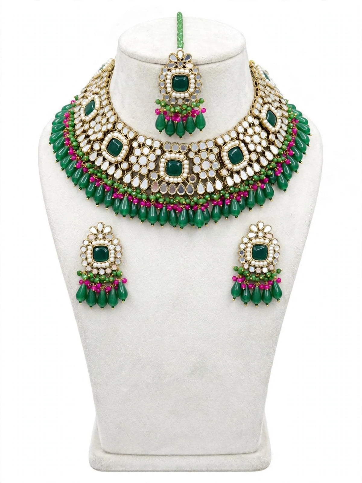 Green choker / necklace set in mirror ( high quality )- N52