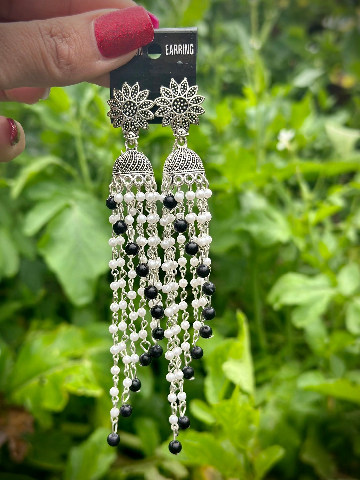 Oxidised pearl drop earrings