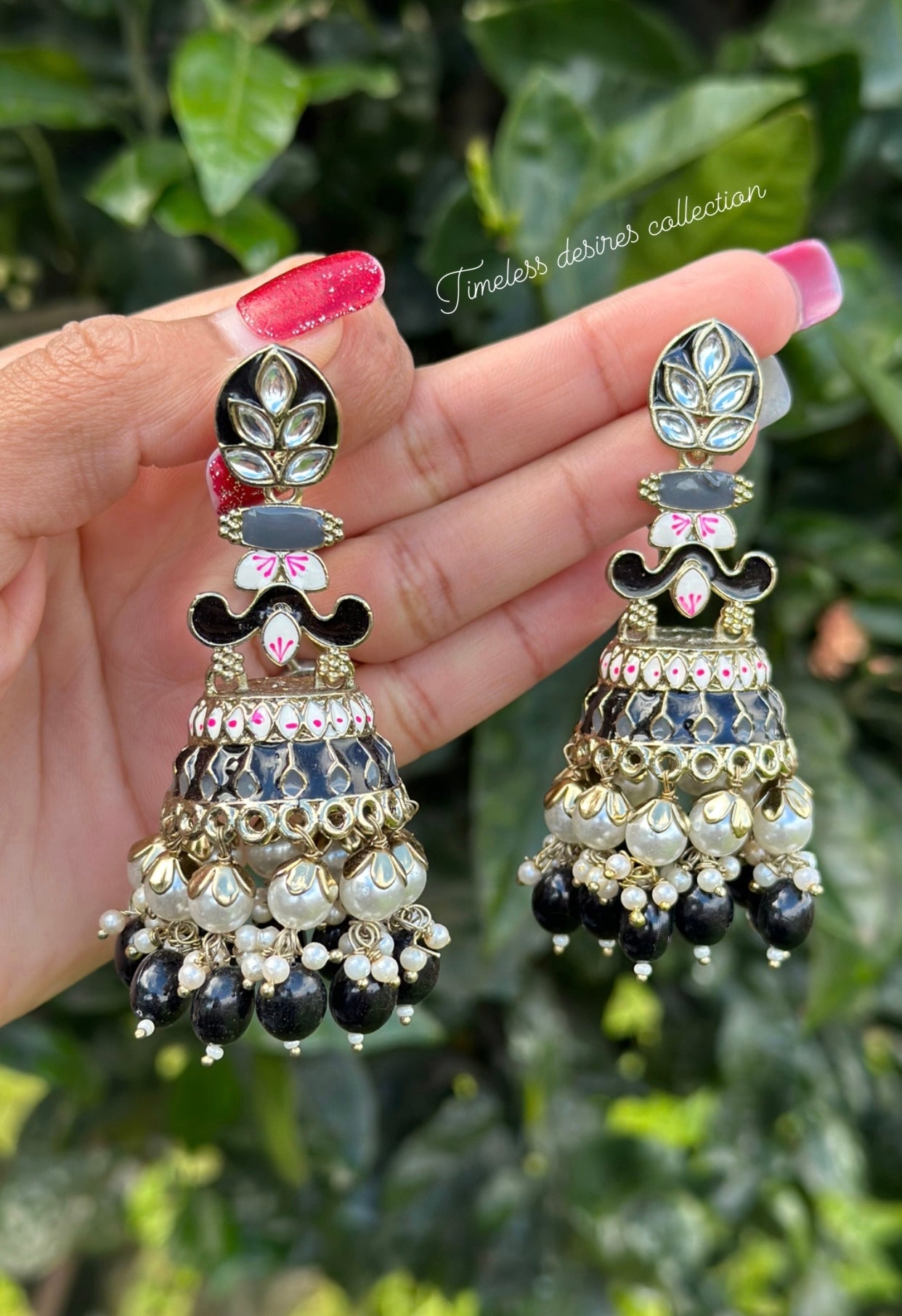 Black Jhumka earrings in meenakari