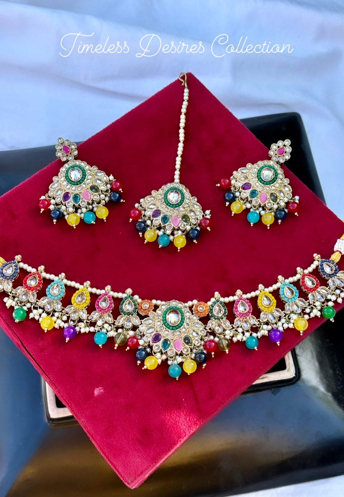 Multi colour choker / necklace set in reverse AD ( high quality polki )