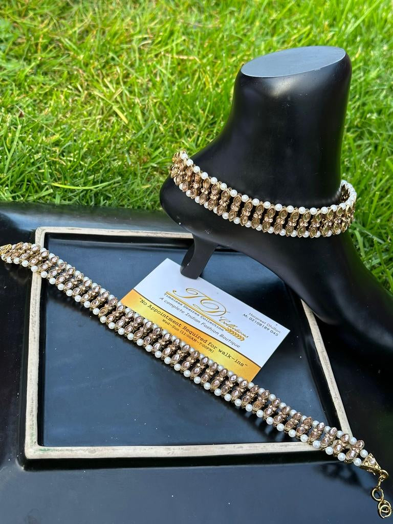 Golden Polki anklets (TD-16)