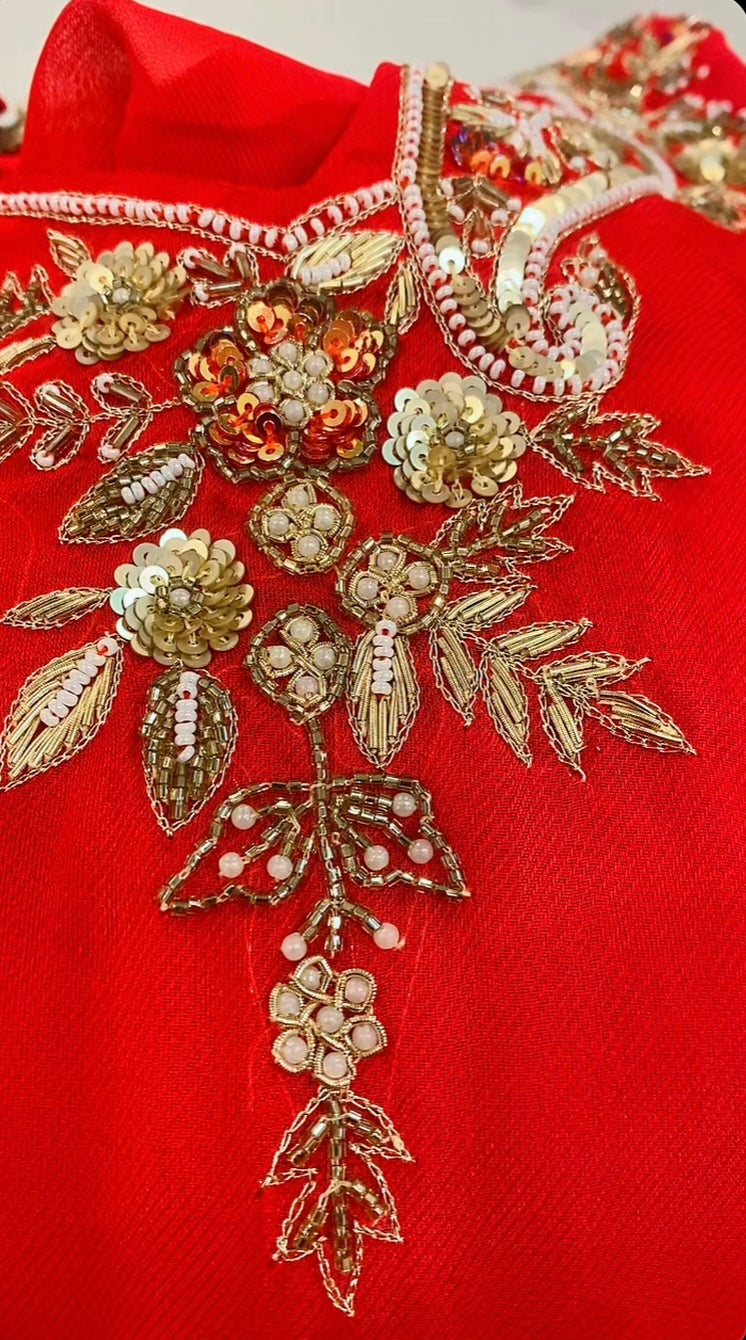 Red Handwork suit on pure Burberry -( Code: 741 )