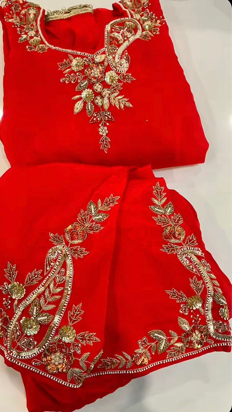 Red Handwork suit on pure Burberry -( Code: 741 )