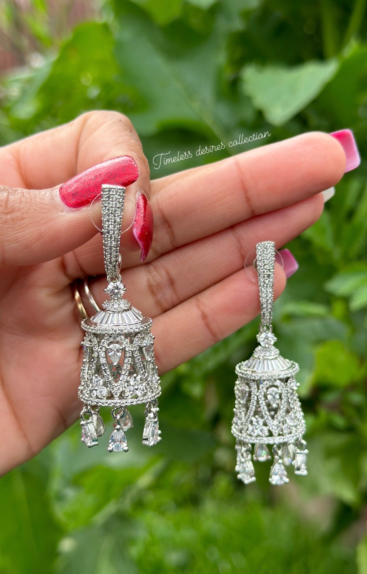 Silver American diamond Jhumka earrings