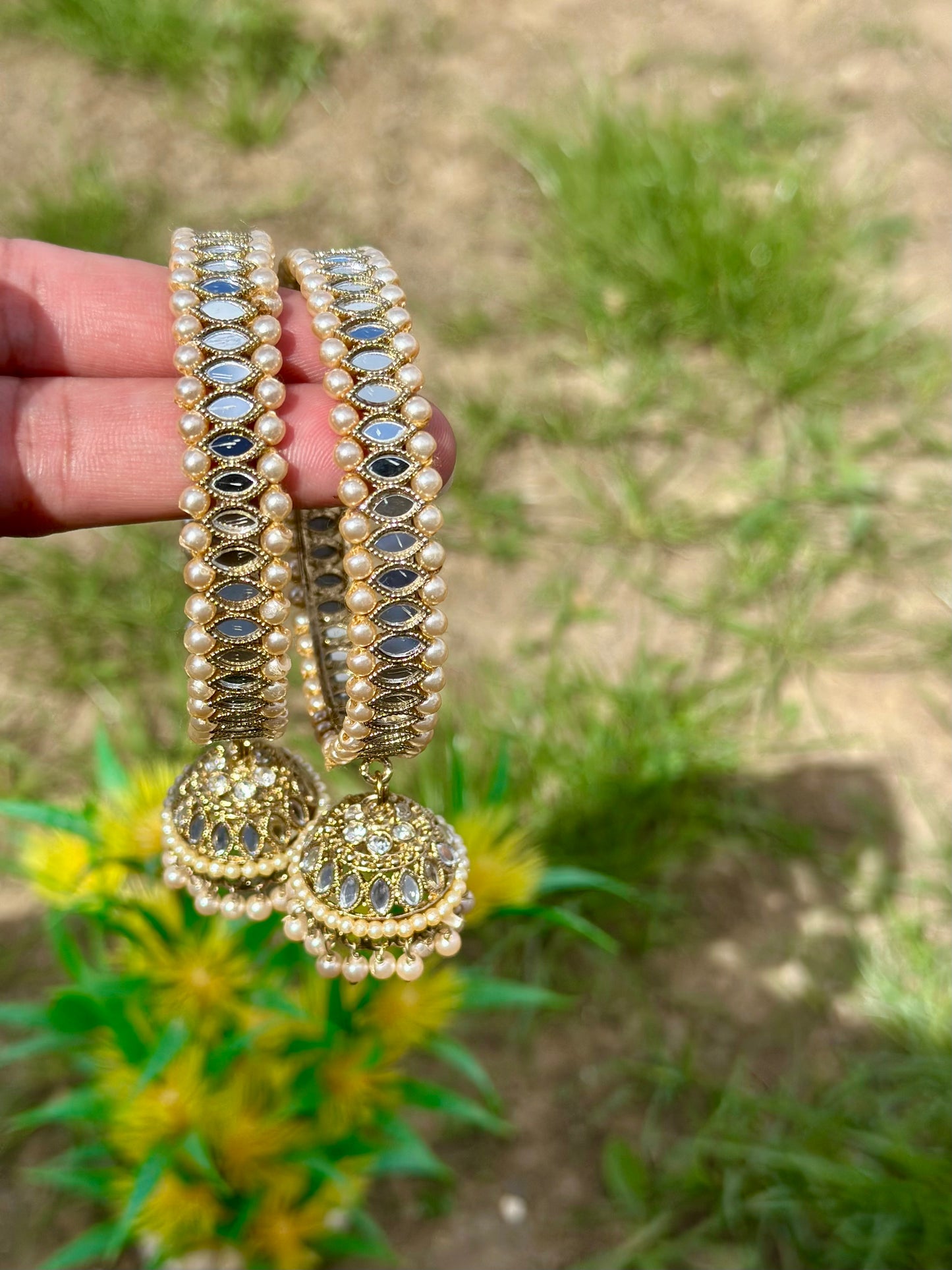 Golden bangles with latkan (set of 2) B4