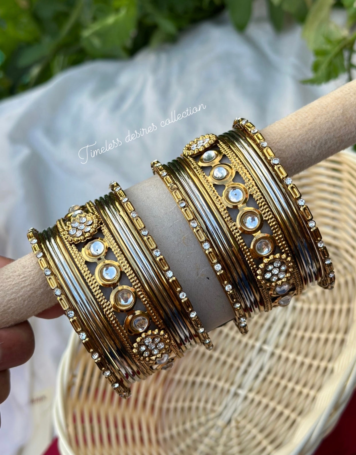 Silver and golden mixed bangles set