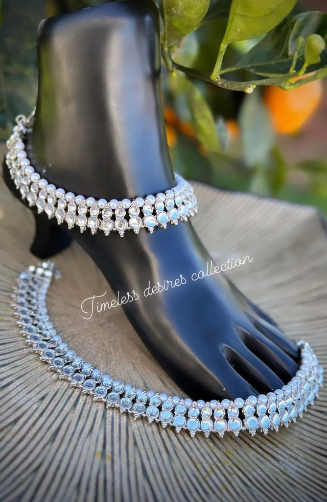 Silver Double Stone Anklets/Jhanjra (TD-4)