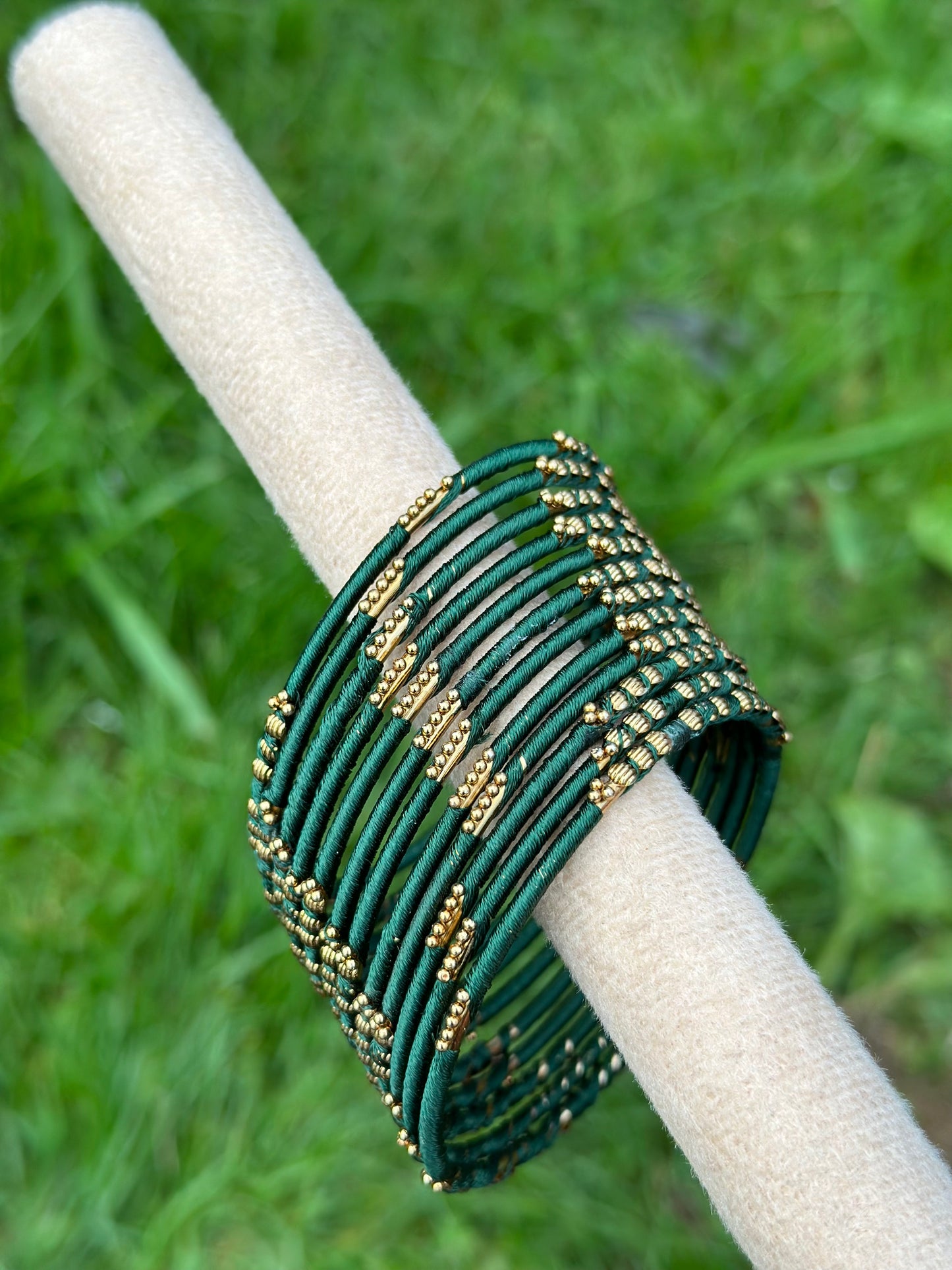 thread bangles in bottle green