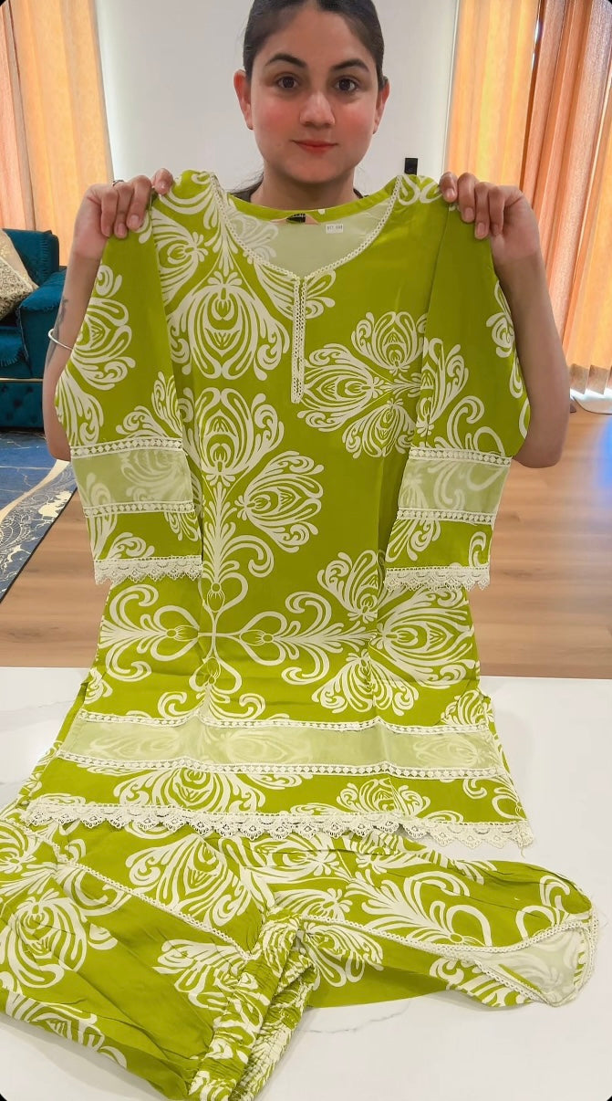 Readymade style - stylish Tulip Pant with kameez, Colour: parrot green, Code: 174